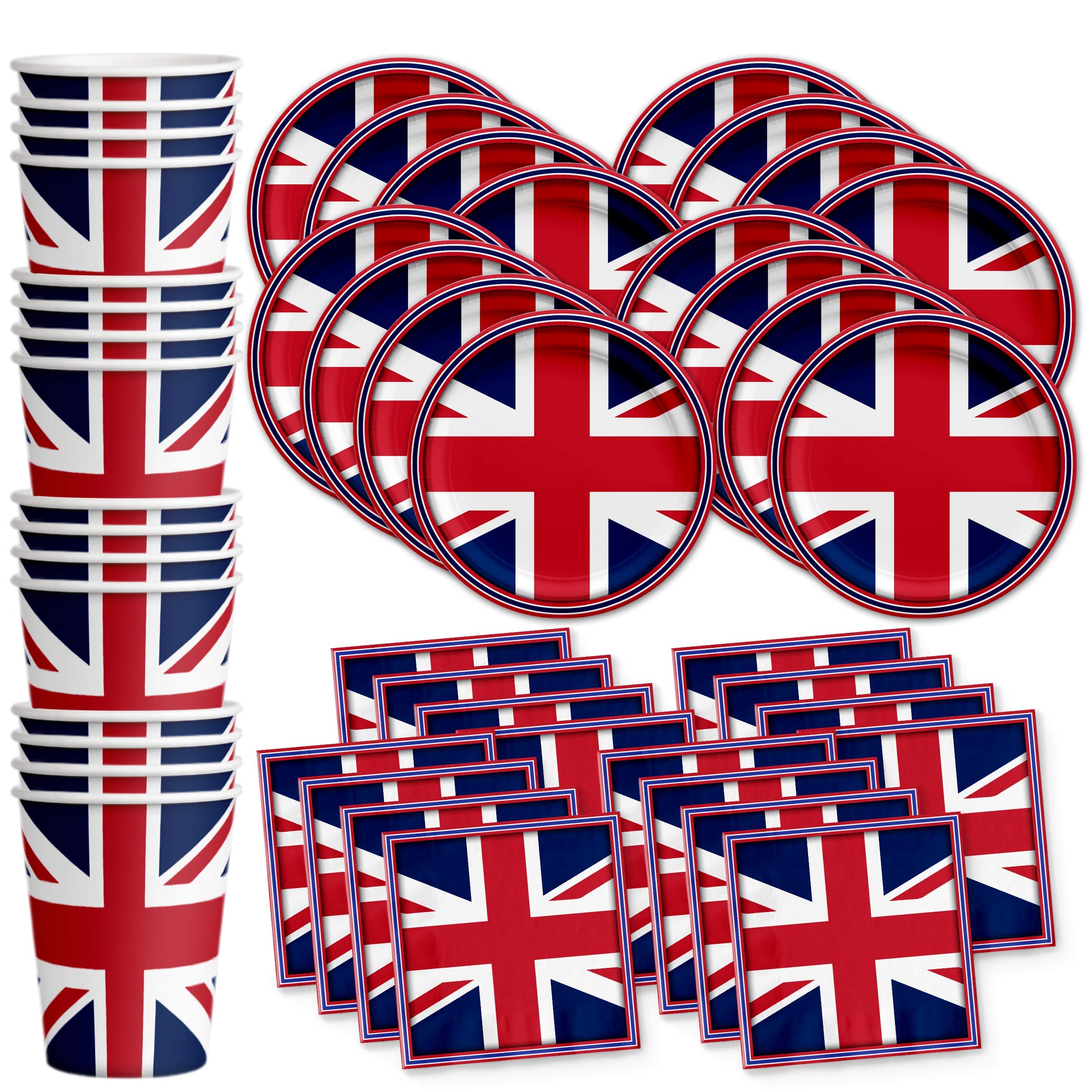 **British Flag Themed Birthday Party Supplies Set - 16-Piece Tableware Kit with Plates, Napkins & Cups | Perfect for UK England Themed Parties, National Day Celebrations & Patriotic Events**
