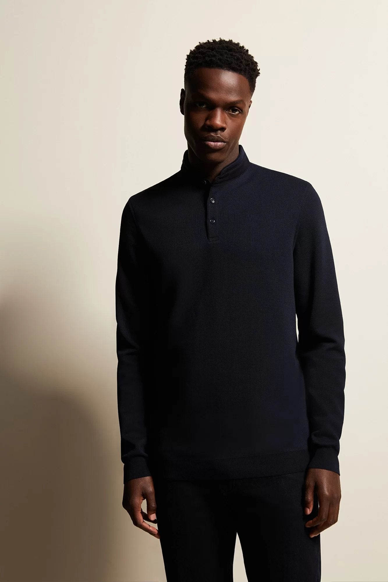 Bugatti Men's Rib Collar Long Sleeve Sweater - Dark Navy Blue Slim Fit Pullover for Casual Wear, Office & Winter Outfits