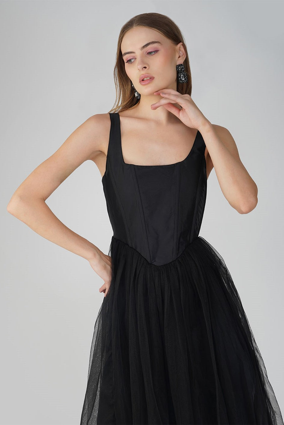 Gaela Mesh Midi Dress - Black Elegant Flowy Summer Dress for Women | Perfect for Beach Vacations, Date Nights & Cocktail Parties