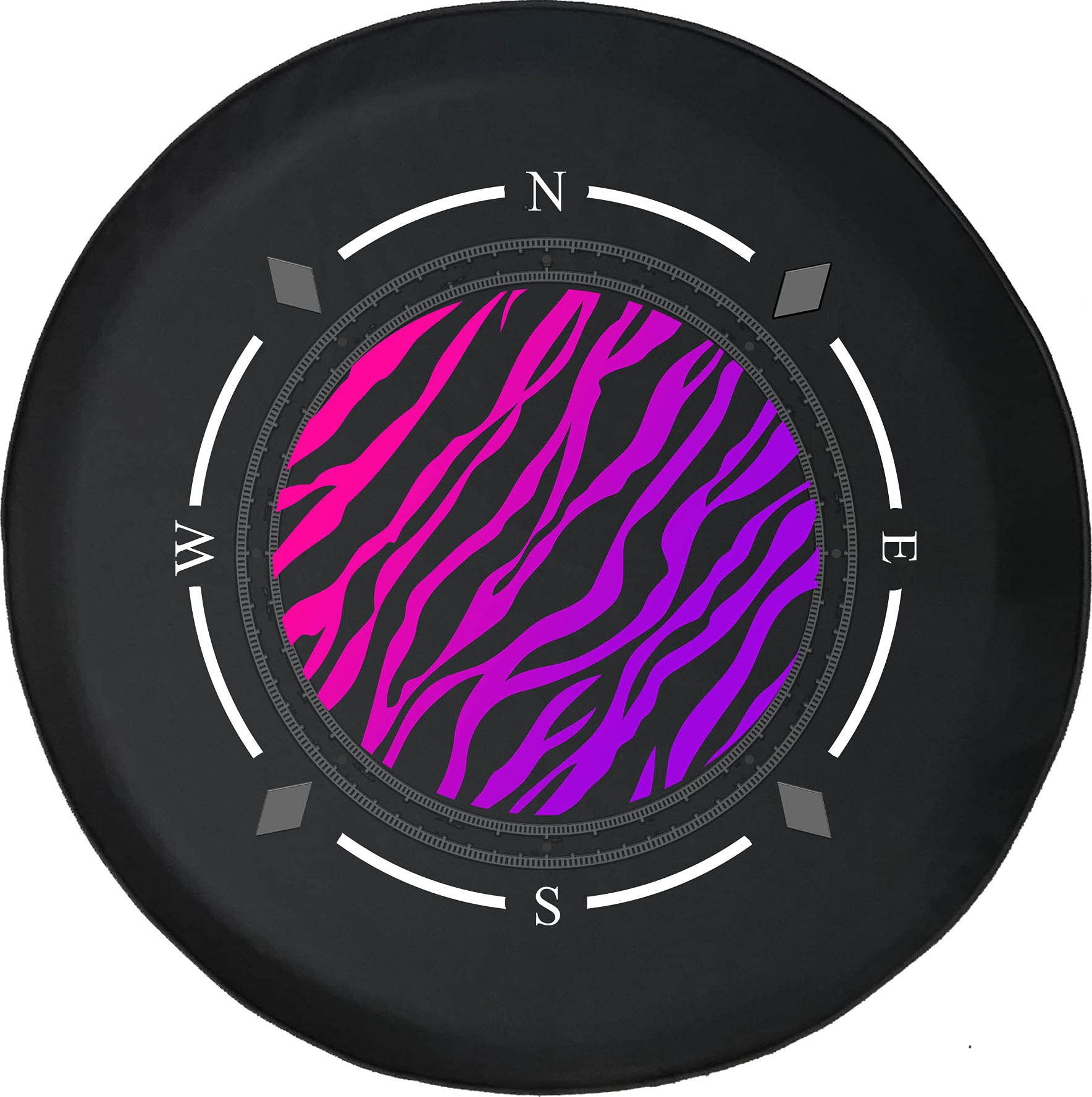 American Unlimited Spare Tire Cover with Compass - Pink & Purple Animal Stripes Safari Design | Universal Fit for SUV, Trailer, RV & Most Vehicles | Perfect for Off-Road Adventures & Camping Trips