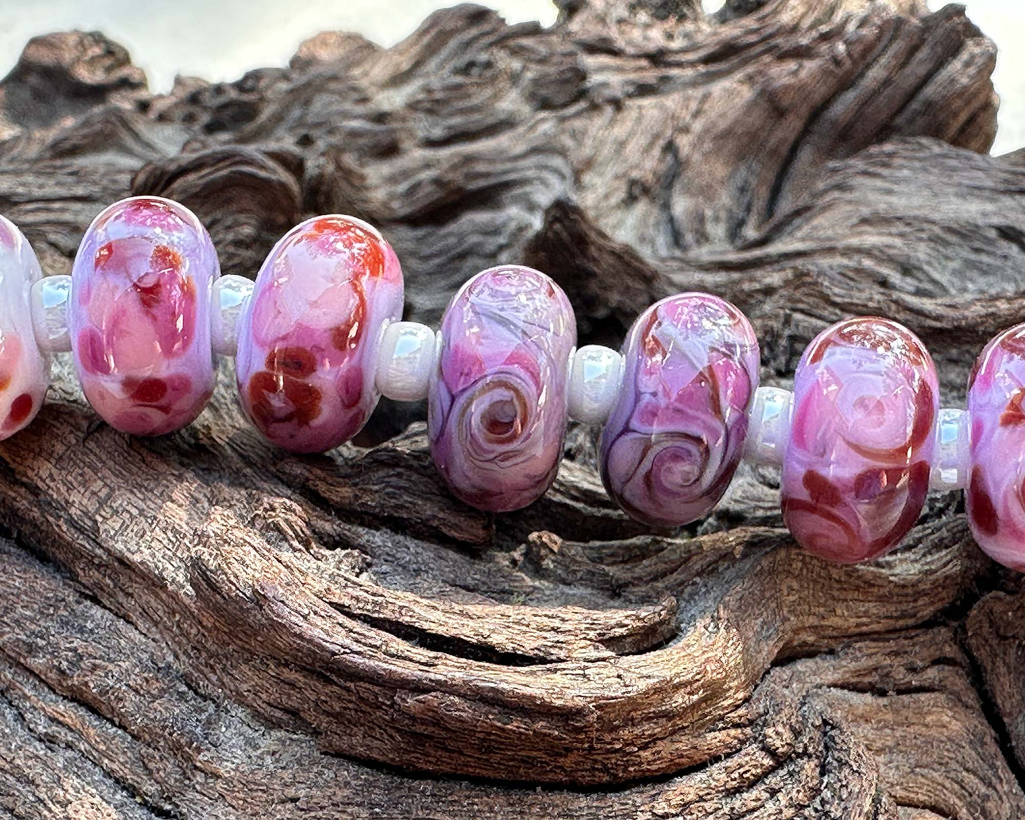 16 Charming Pink Lampwork Glass Beads Set for Jewelry Making - DIY Bracelets, Necklaces & Craft Projects - Handmade SRA Beads for Unique Designs