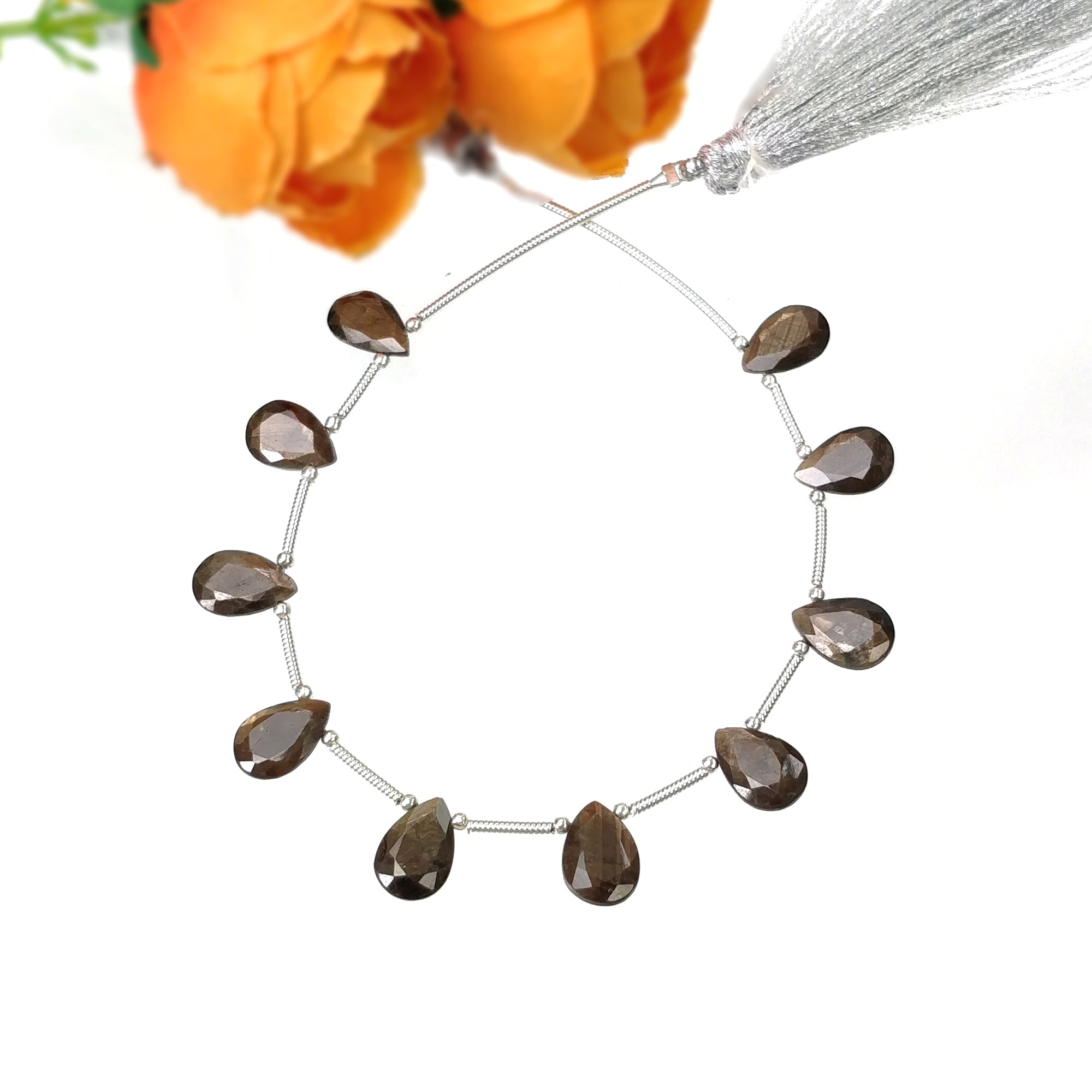 Natural Unheated Golden Brown Chocolate Sapphire Gemstone Loose Beads - 25.85cts Pear Shape Faceted Beads 10x7mm for Jewelry Making, DIY Crafts & Beading Projects
