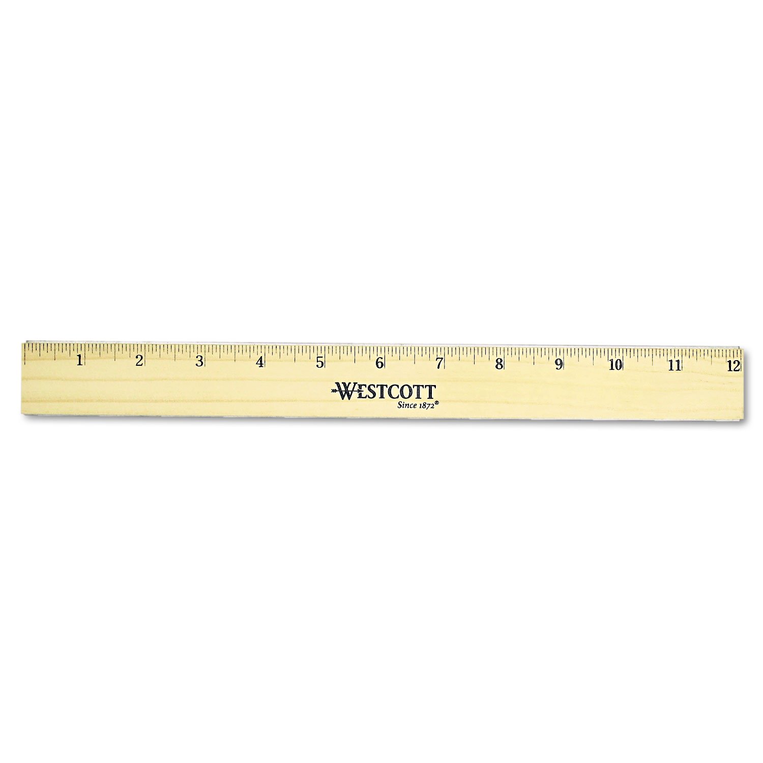 Westcott 05221 12-Inch Flat Wood Ruler with Double Brass Edges - Clear Lacquer Finish - Perfect for School, Office, Crafts & DIY Projects