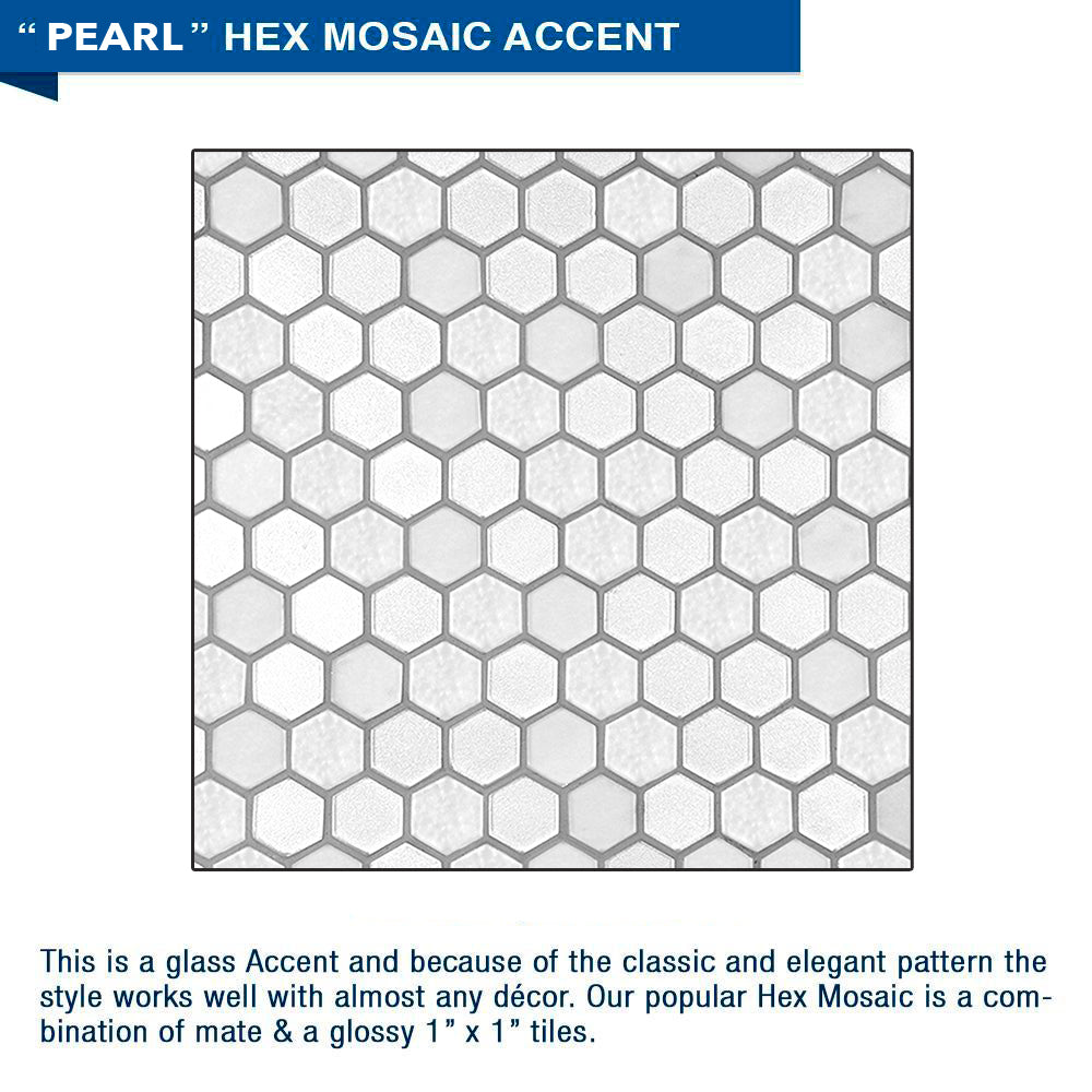 Neo Angle Wet Cement Sistine Stone & Pearl Hex Mosaic Tile - DIY Shower Remodel Kit for Bathroom Walls, Backsplash, and Flooring