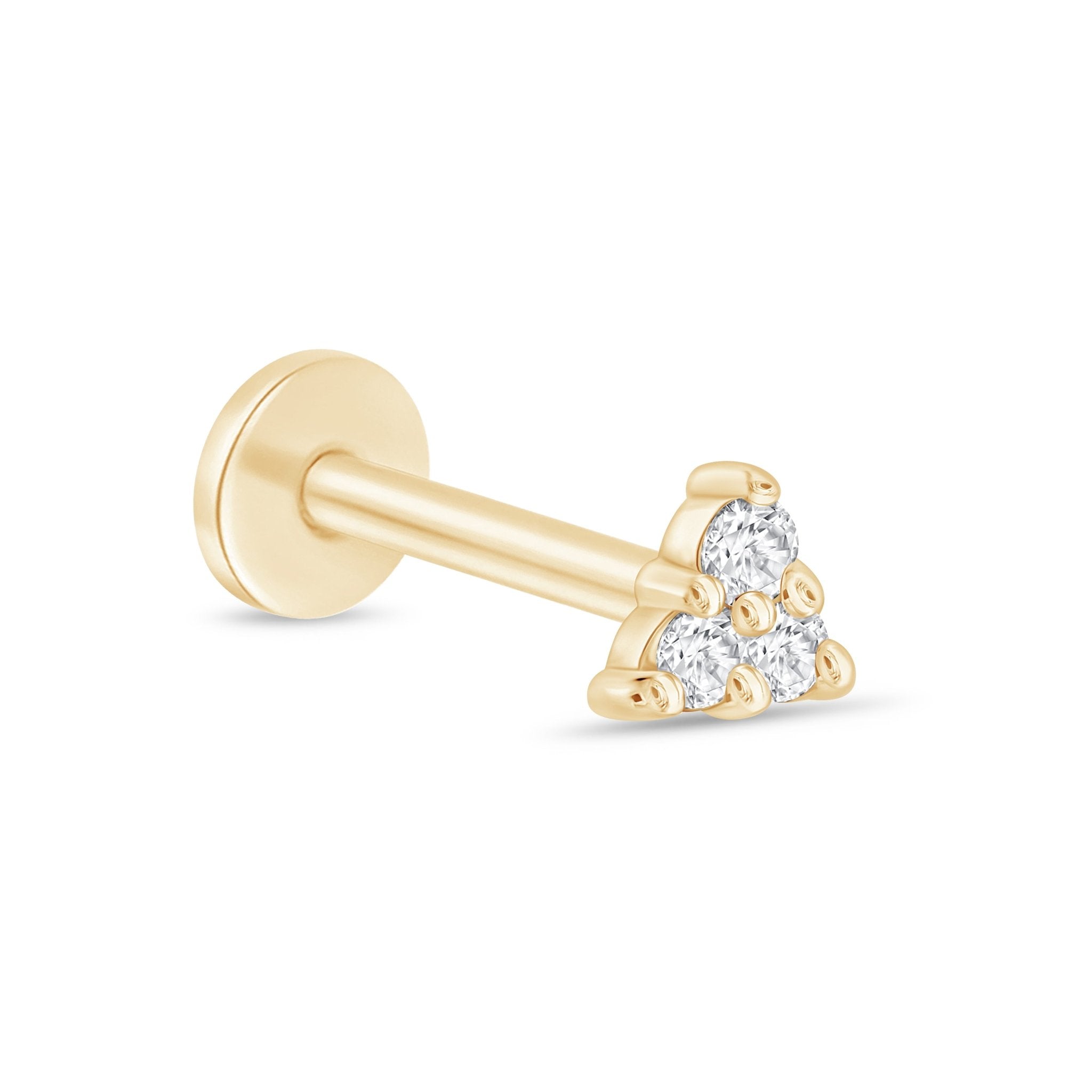 14k Yellow Gold Small Diamond Trinity Flat Back Earrings for Women - Elegant Everyday Jewelry for Work, Parties & Special Occasions