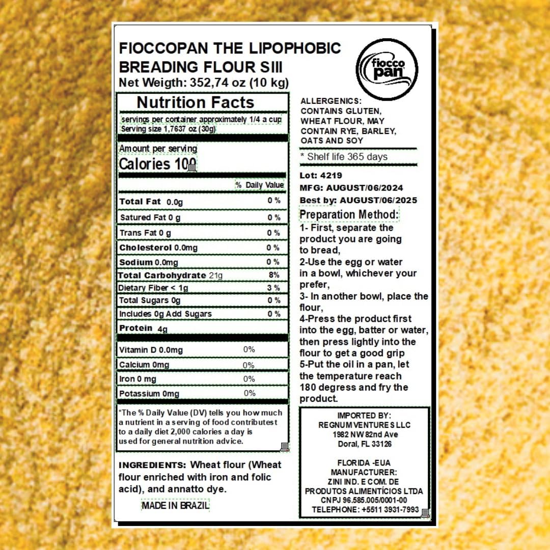 Fiocco Pan Professional Breading Flour - 70% Less Oil Absorption for Healthier Frying, Extra Crispy Texture, No Eggs Needed, High Yield - Perfect for Fried Chicken, Fish, Snacks & Commercial Kitchens (10kg / 22lb) - Ideal for Restaurants, Catering & Home Cooking