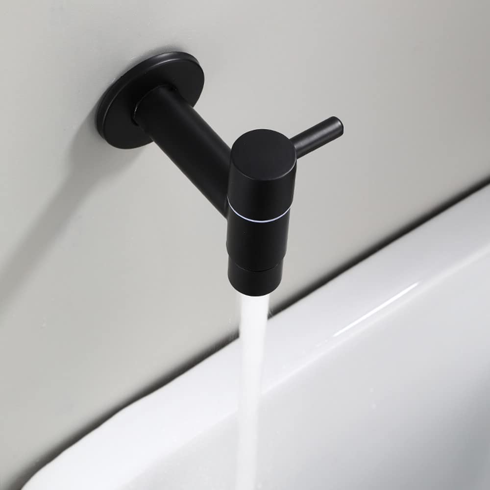 Wall Mounted Sink Laundry Faucet - Brass Bathroom Mop Pool Faucet with Cold Water Tap, Black Paint Finish for Modern Utility Rooms and Outdoor Spaces