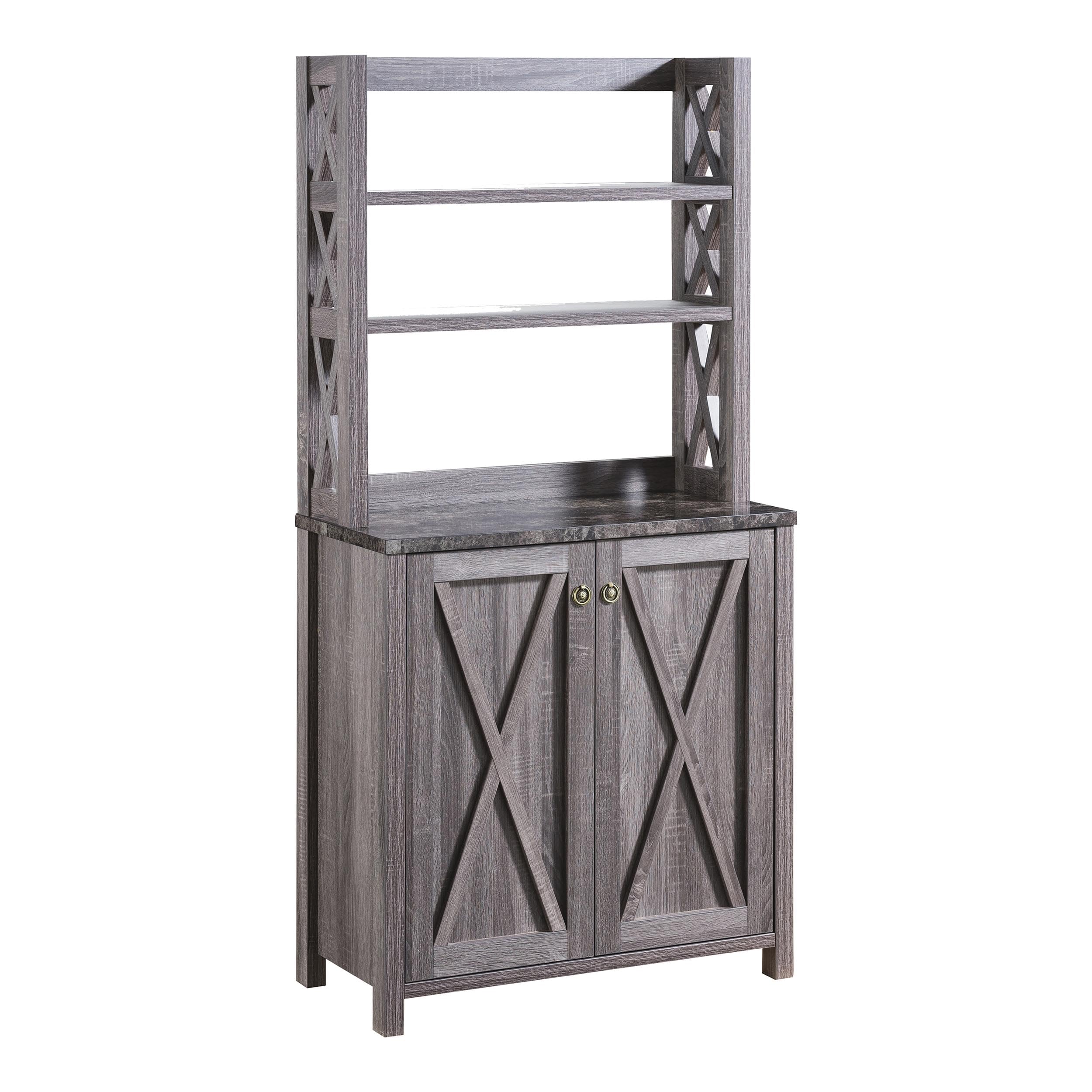 Furniture of America Schuetz Gray Wood Multi-Storage Baker Rack - Kitchen Organizer, Pantry Shelf & Home Decor Storage Solution for Small Spaces