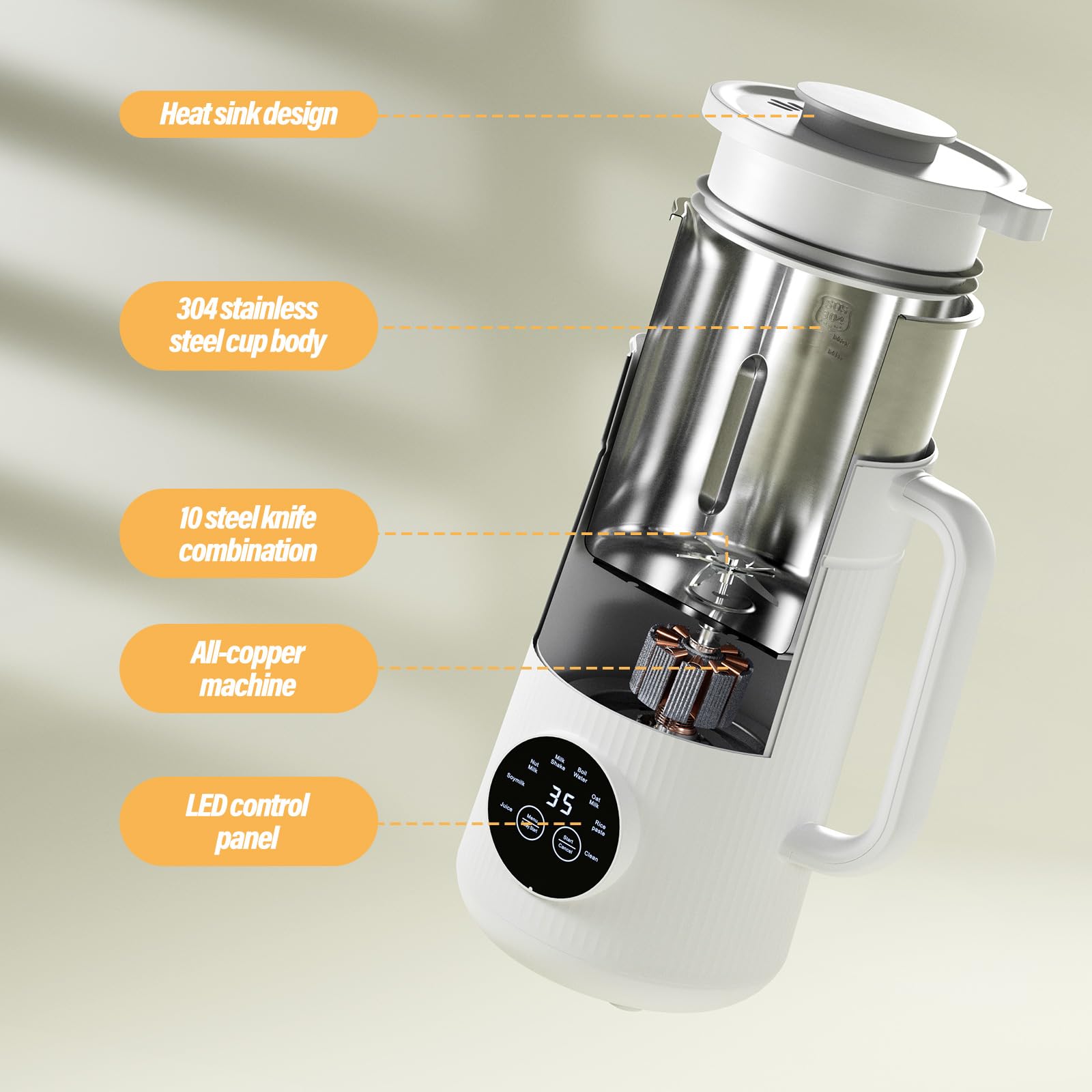 IAGREEA Automatic Nut Milk Maker Machine - 35 oz Homemade Almond, Oat, Soy & Plant-Based Milk Maker for Dairy-Free Beverages | 10-Blade Countertop Blender with 2-Hour Heat Preservation | Perfect for Vegan, Keto & Healthy Lifestyles