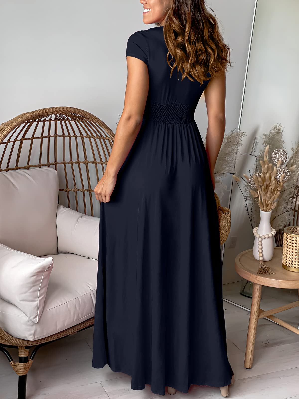 ANRABESS Women's Summer Deep V-Neck Short Sleeve Cocktail Dress with High Slit - Elegant Formal Evening Gown for Wedding Guest, Party, Date Night & Special Occasions