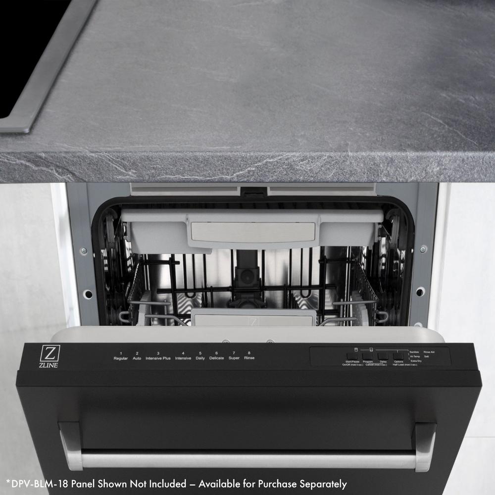 ZLINE 18 Inch Tallac Series 3rd Rack Top Control Dishwasher - Custom Panel Ready, Stainless Steel Tub, Ultra Quiet 51dBa (DWV 18) - Perfect for Modern Kitchens, Open Concept Homes & Luxury Remodels