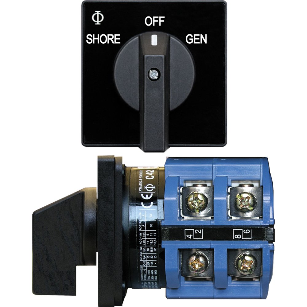 Blue Sea 9011 Switch - 120VAC 65A 2-Position Off Marine Boat Battery Disconnect Switch for RV, Yacht & Off-Grid Power Systems
