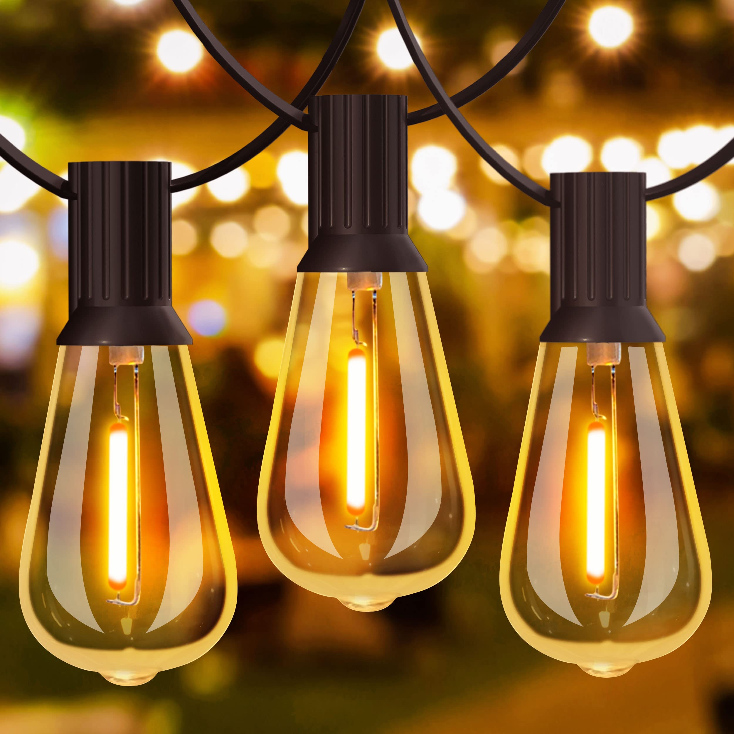 GLUROO 60FT LED Outdoor String Lights - Waterproof Shatterproof Vintage Edison Bulbs (30+2) - 2700K Warm White Energy Saving - Perfect for Backyard, Patio, Bistro, Gazebo, Camping & Wedding Decor