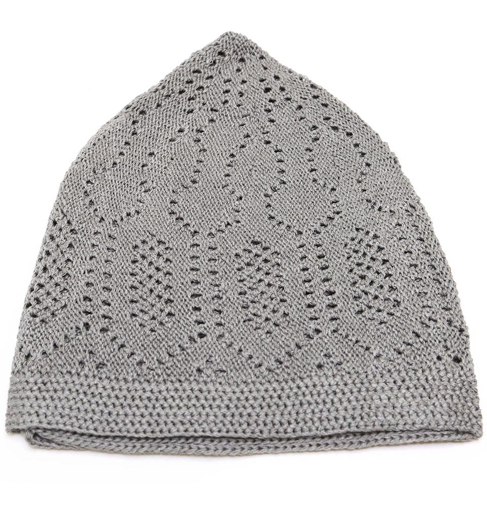 Islamic Men's Knit Kufi Cap - Gray Cotton Prayer Hat for Muslim Men - Perfect for Daily Wear, Mosque Prayer & Religious Ceremonies