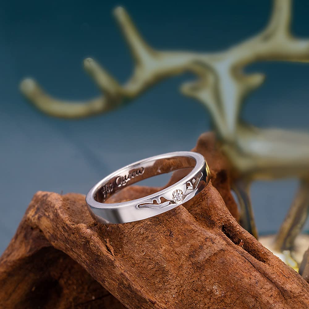 Custom His & Her Antler Couple Rings 925 Silver - Wedding Bands for Couples, Anniversary Gifts