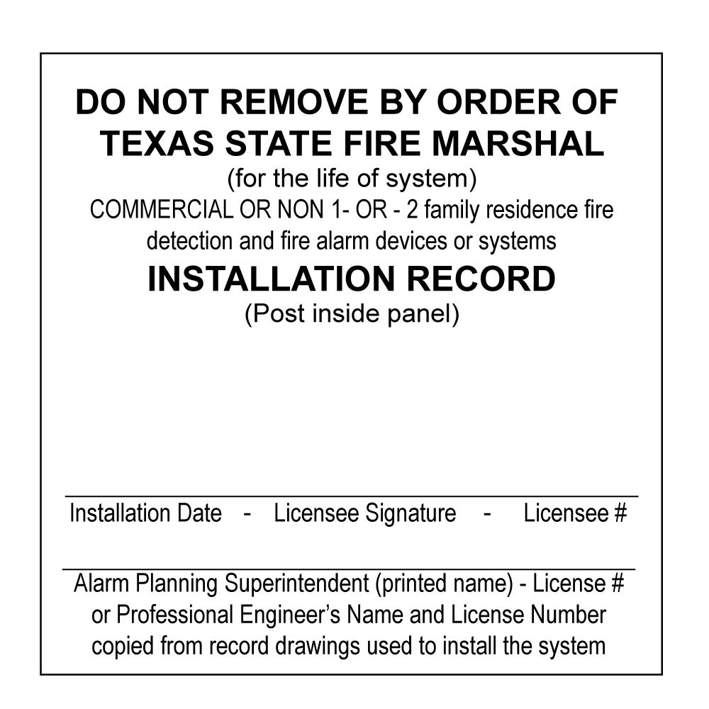Texas Fire Alarm System Custom Printed Labels - Maintenance Inspection & Test Record Cards - 100 Pack (White, Commercial Install) | Perfect for Fire Safety Compliance & Equipment Tracking