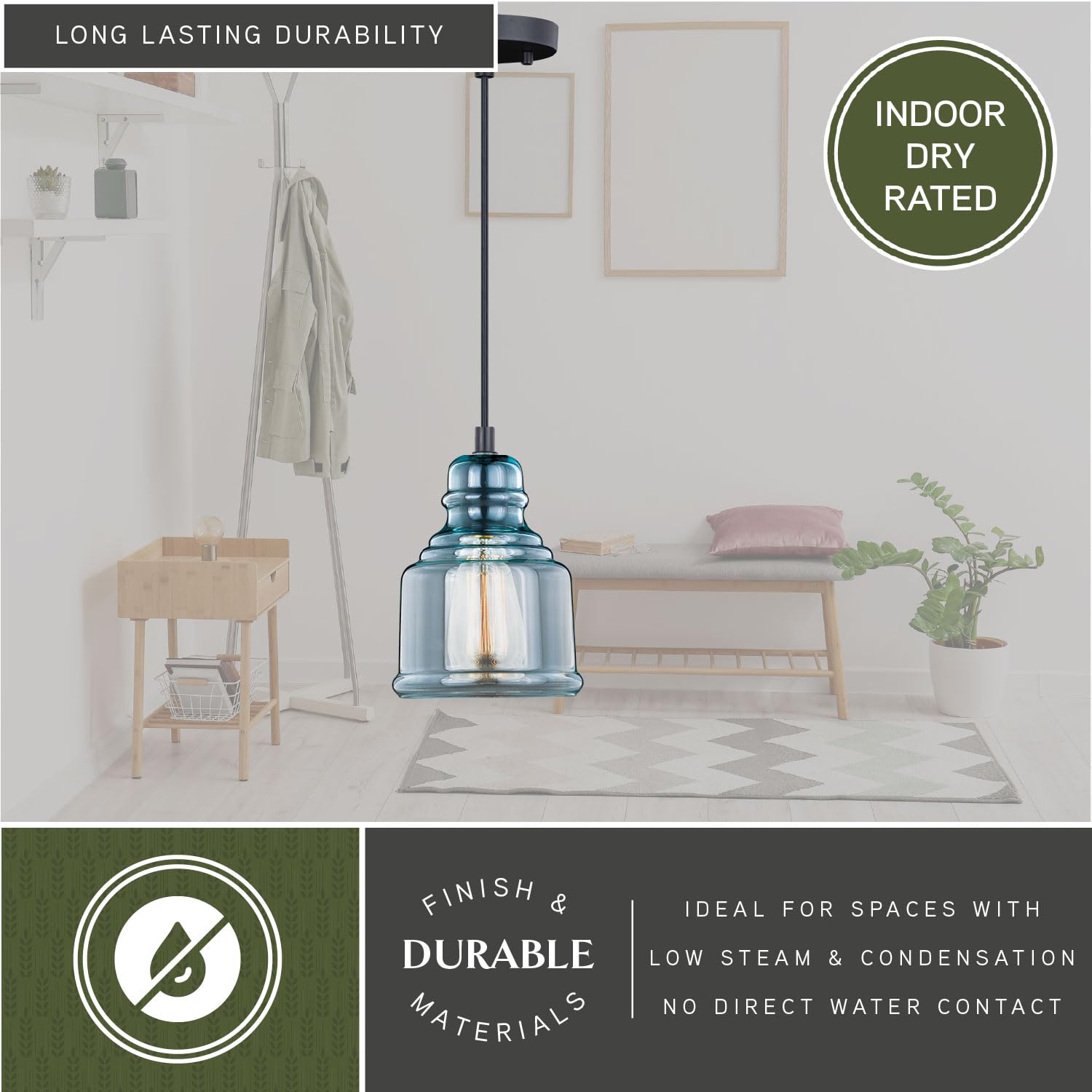 VAXCEL Millie Jar Mini Pendant Light - Oil Rubbed Bronze Finish with Smoke Blue Glass - Farmhouse & Kitchen Island Ceiling Lighting - Perfect for Dining Room, Breakfast Nook & Rustic Home Decor