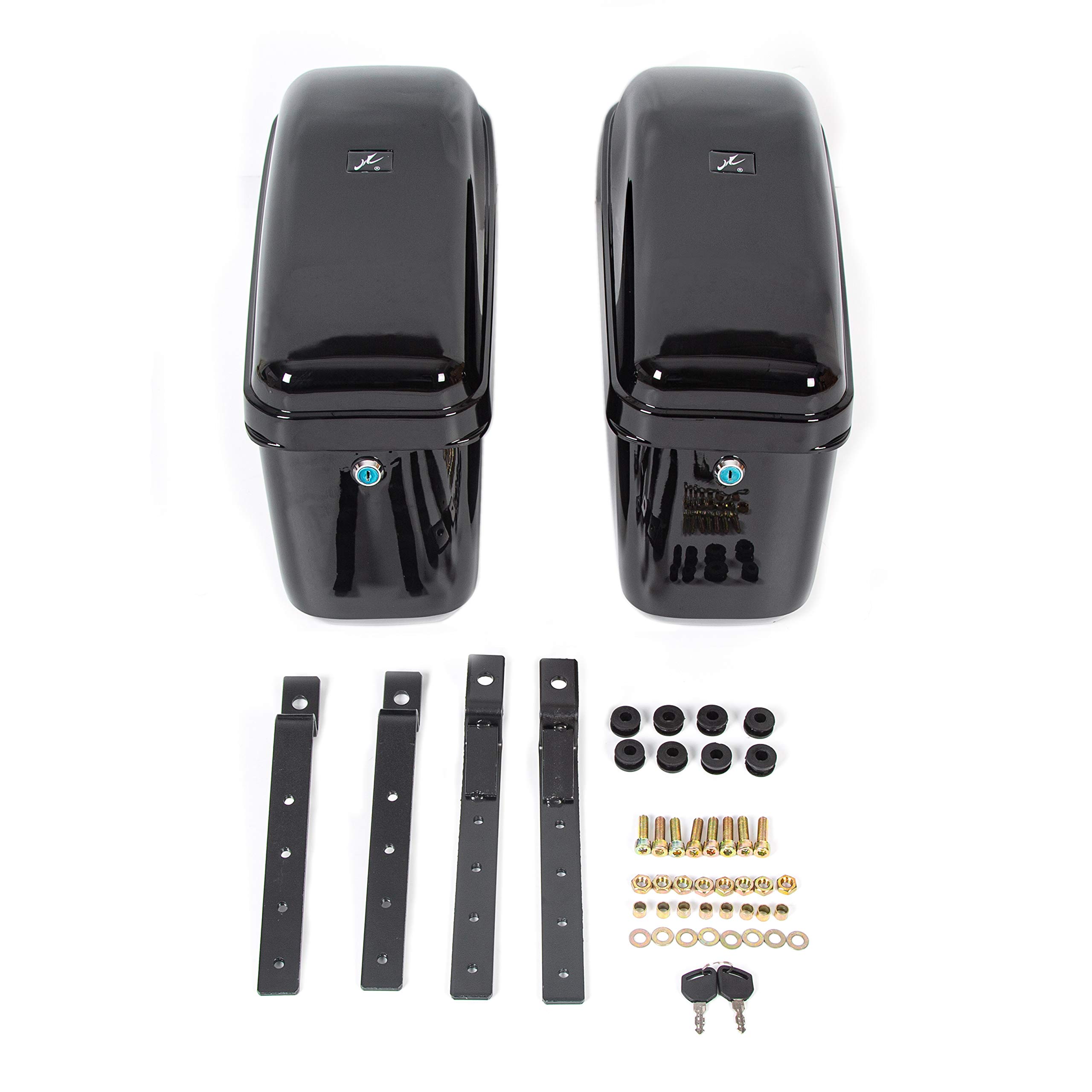 Hard Motorcycle Saddlebags with Mounting Kit - Compatible with Harley Davidson, Honda Shadow, Kawasaki Vulcan VN - Black Durable Trunk Saddlebags for Touring & Long-Distance Riding