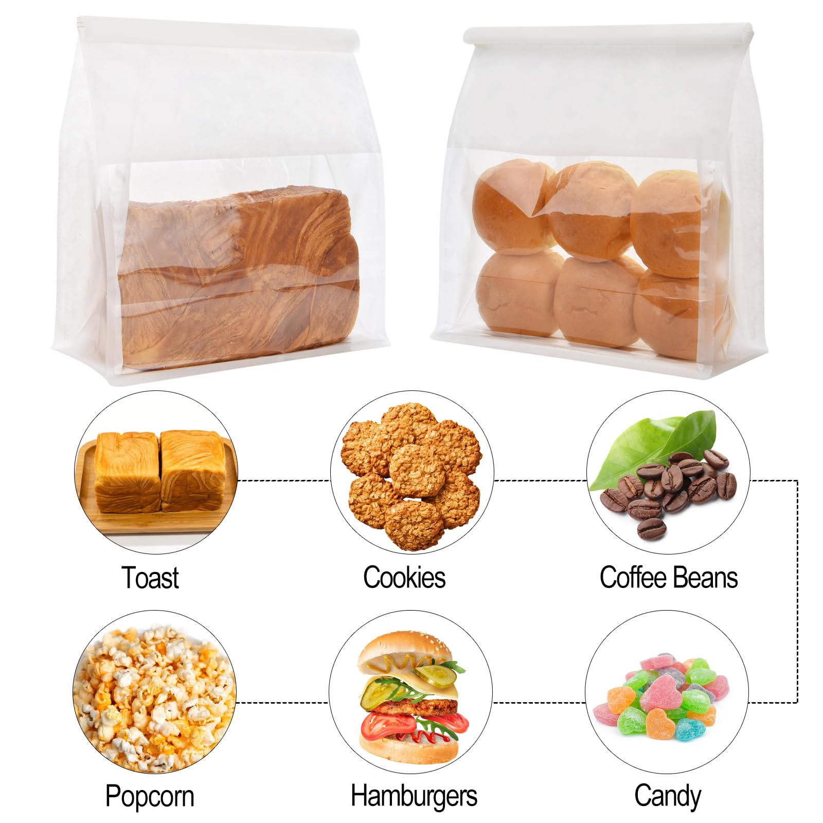 Funcoo 50 Pcs White Paper Bread Bags with Window - 11