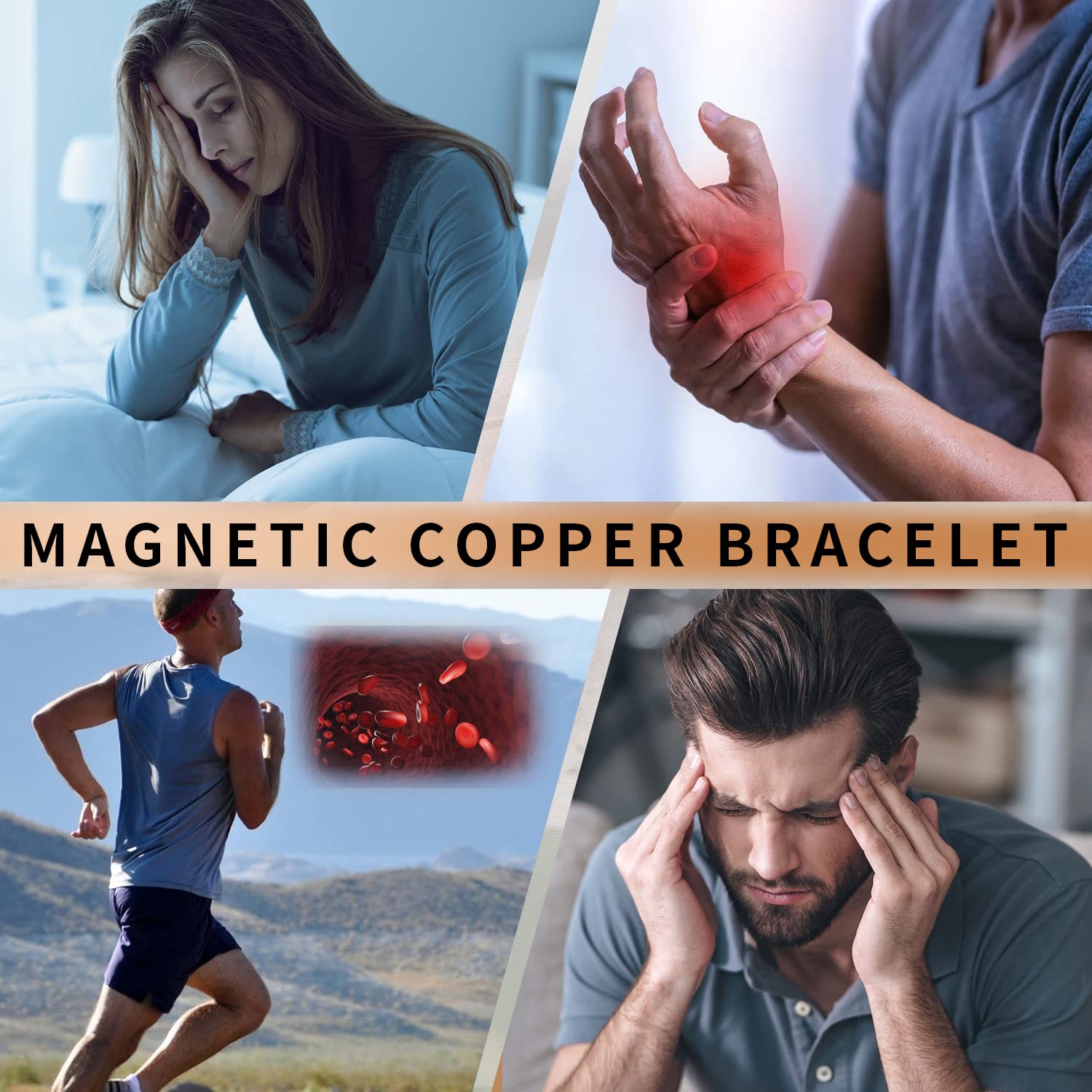 MagEnergy Men's Copper Magnetic Bracelets - 99.9% Pure Copper Therapy Bracelet with Strong Magnets, Adjustable Magnetic Jewelry with Sizing Tool - Pain Relief & Improved Circulation for Active Men