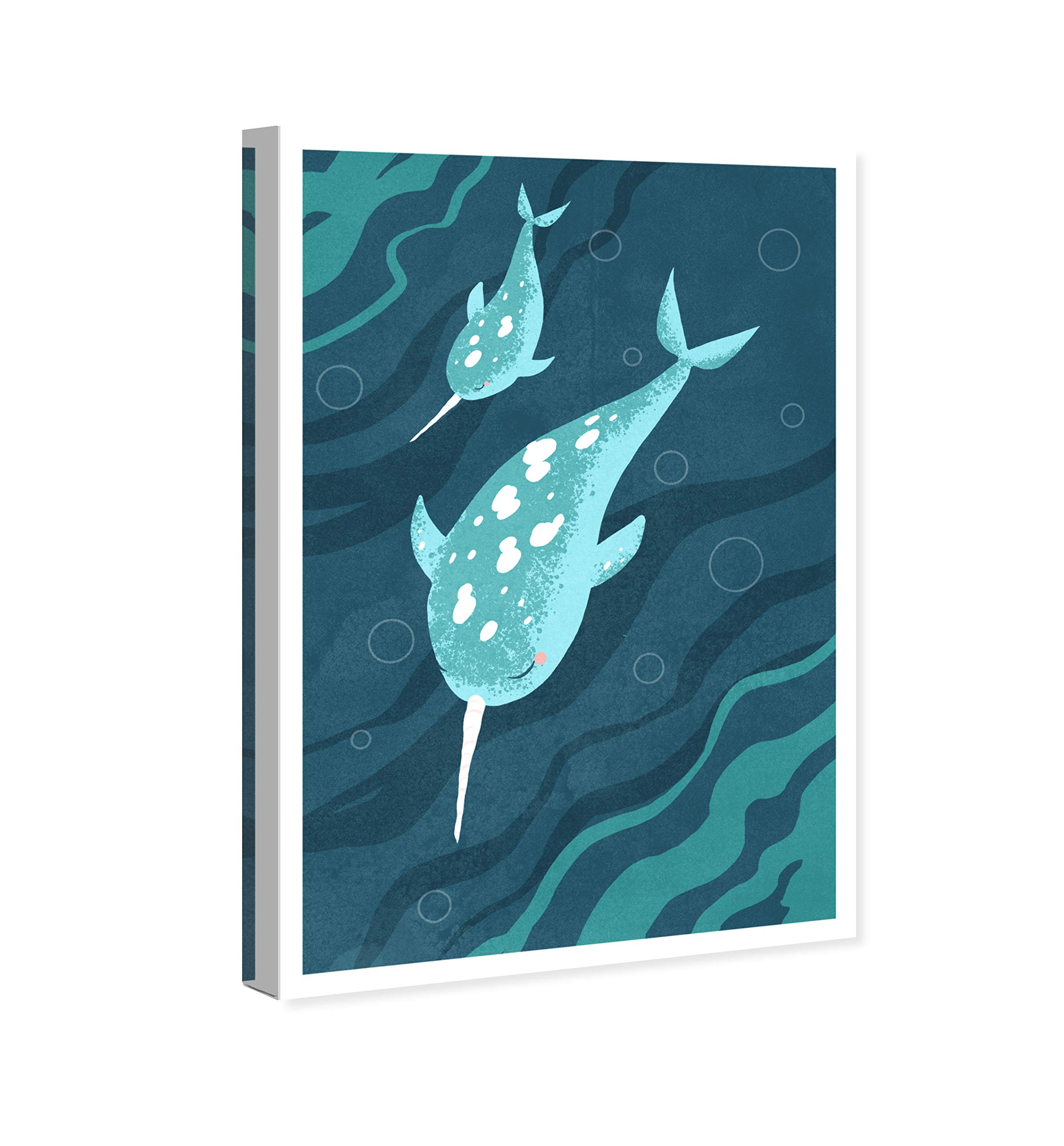 Wynwood Studio Narwhals Wall Art Canvas Print - 20x30 Inches Blue & White Ocean Animal Decor for Living Room, Bedroom, or Office