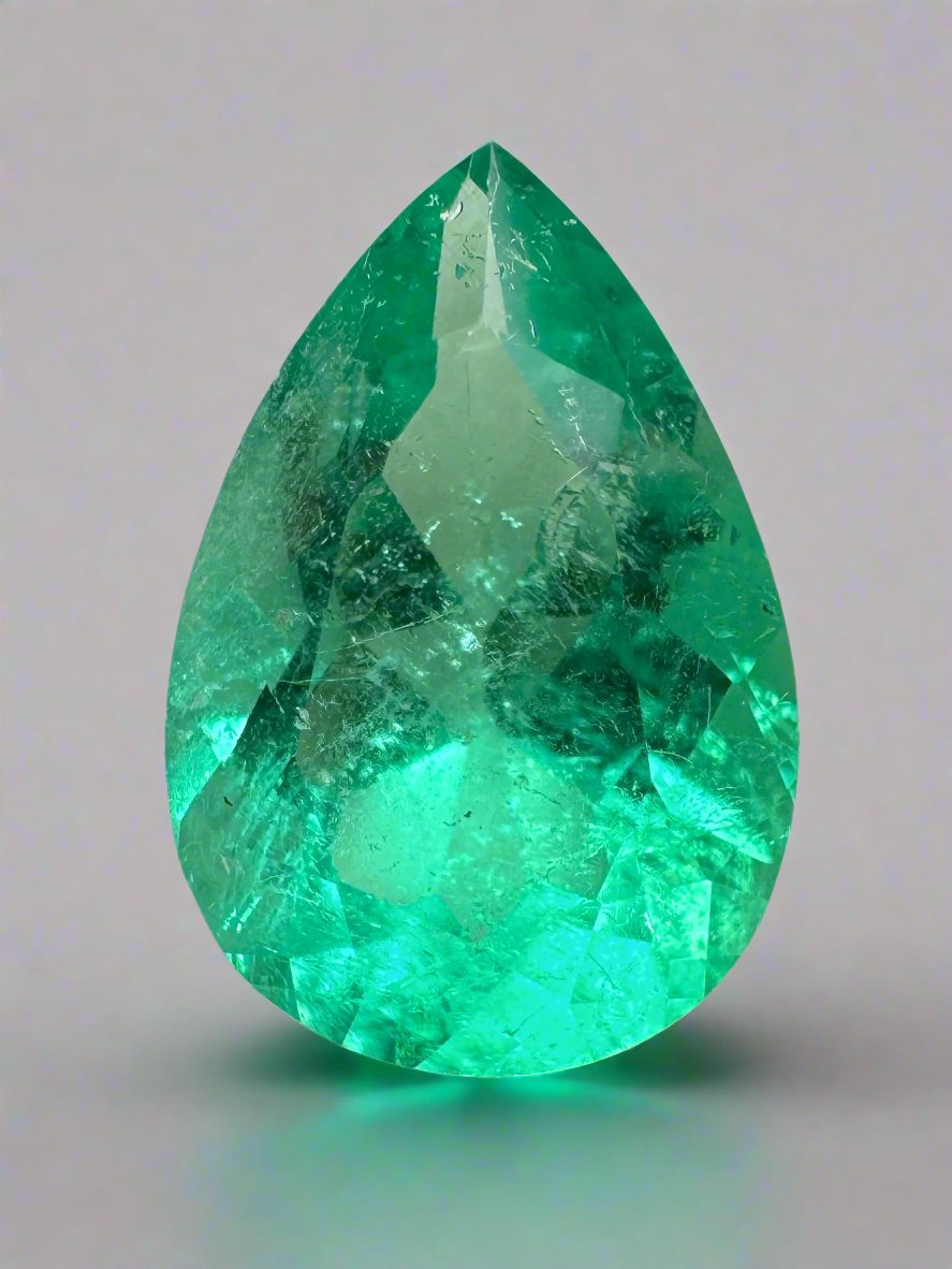 2.95 Carat 12.5x8.5mm Medium Green Natural Colombian Loose Emerald Pear Cut Gemstone for Jewelry Making & Engagement Rings
