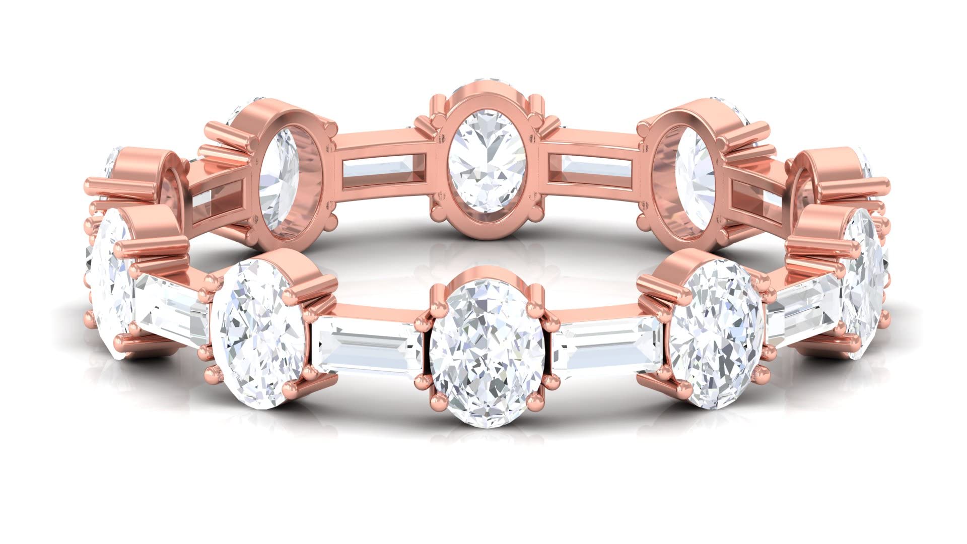 2.25 CT Moissanite Eternity Ring for Women - 14K Solid Gold East West Wedding Band with Baguette & Oval Cut Stones | Perfect for Anniversaries, Engagements & Special Occasions