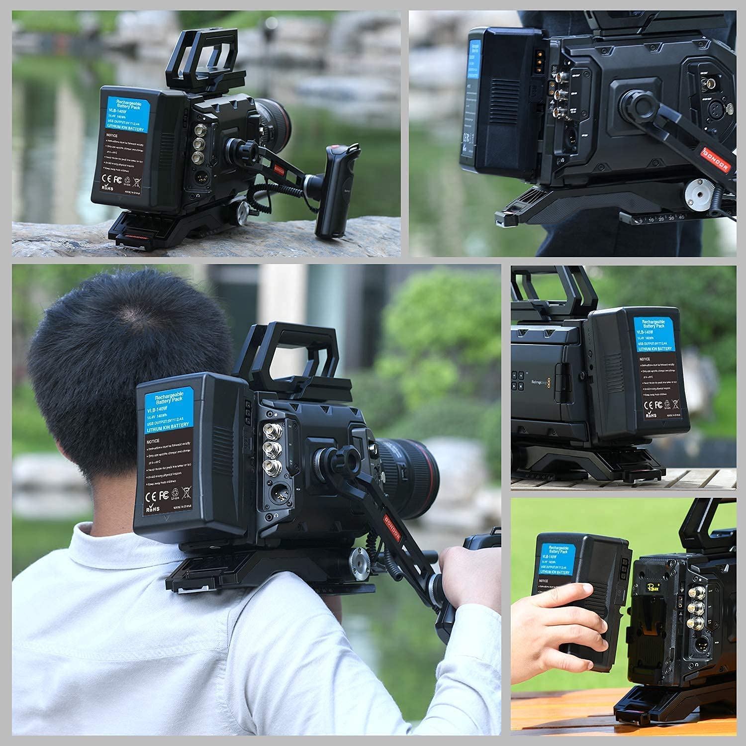 KUNLUN 140Wh (10000mAh) V Mount/V-Lock Battery with D-Tap Quick Charger - Compatible with Sony, Canon, Panasonic Cameras & LED Lights - Perfect for Film Production, Live Streaming & Photography