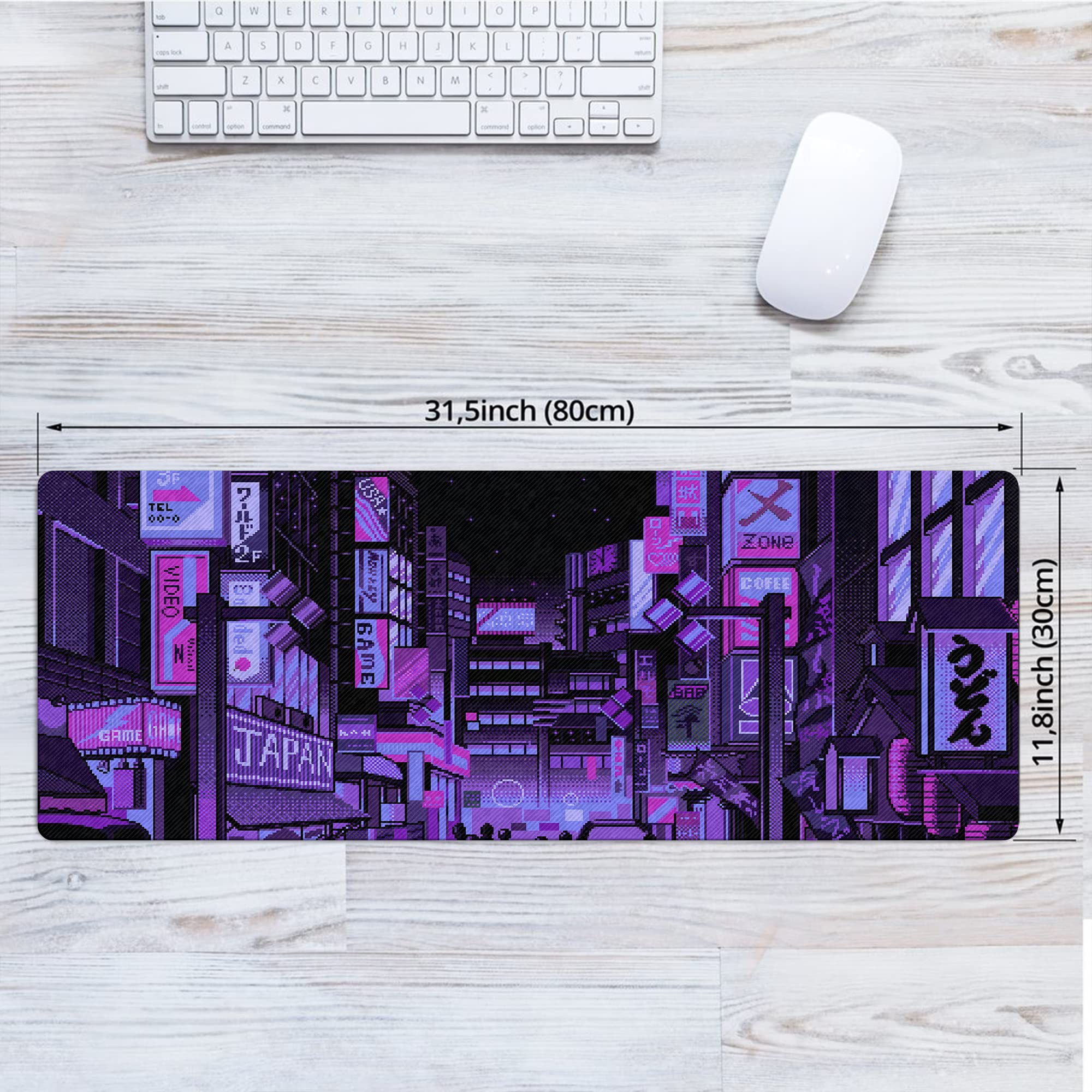 Dark Purple Japanese Anime Retro Vaporwave Mouse Pad - Extra Large Gaming Mouse Mat with Non-Slip Base for Keyboard & Laptop - Perfect for PC Gaming, Office Work & Kawaii Anime Lovers