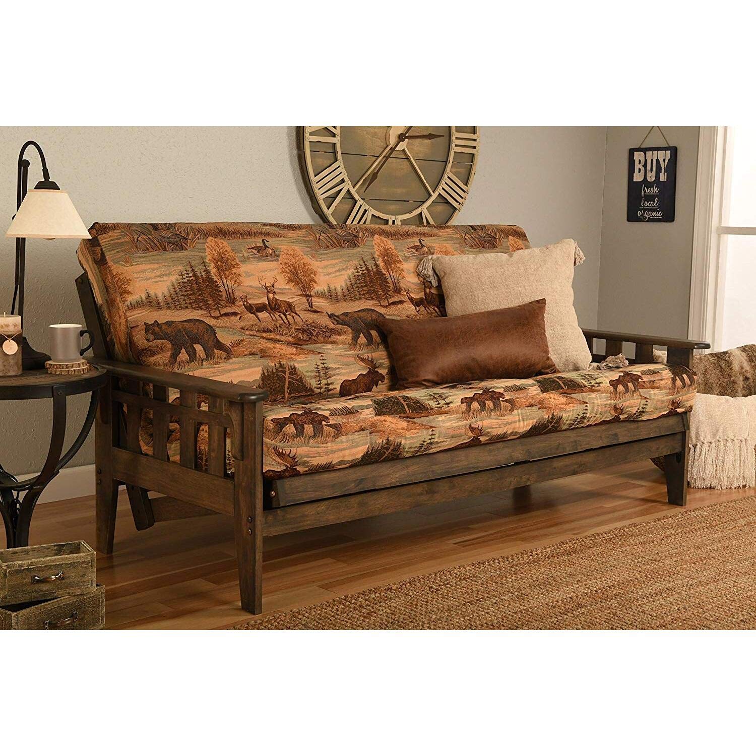 Kodiak Furniture Tucson Full Size Futon Frame in Rustic Walnut - Convertible Sofa Bed for Small Spaces, Guest Rooms & Dorm Living