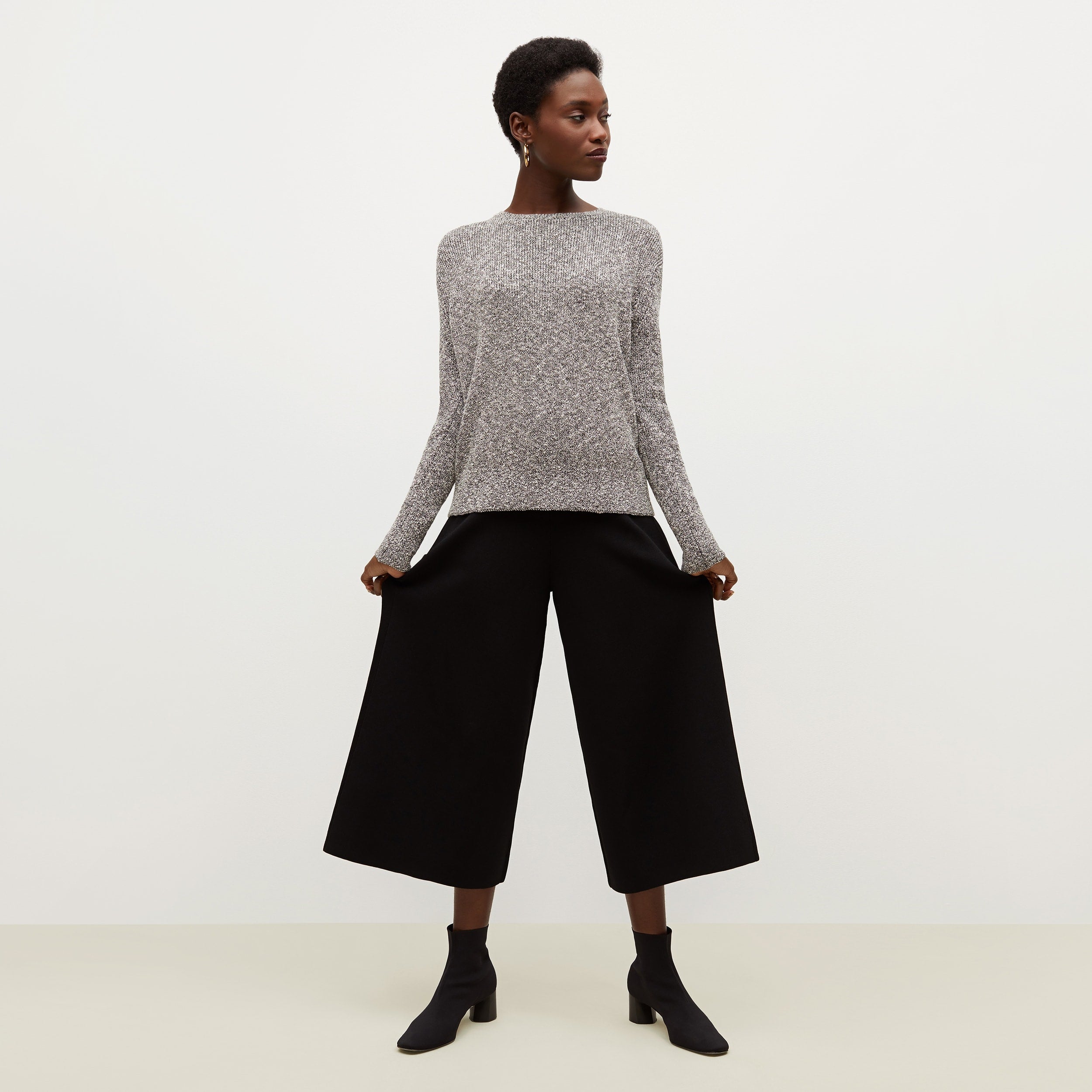 Rogala Stretch Culotte Jumpsuit & Knit Cardigan Set in Black | Comfortable Lounge Wear for Women | Perfect for Yoga, Travel, and Casual Outings