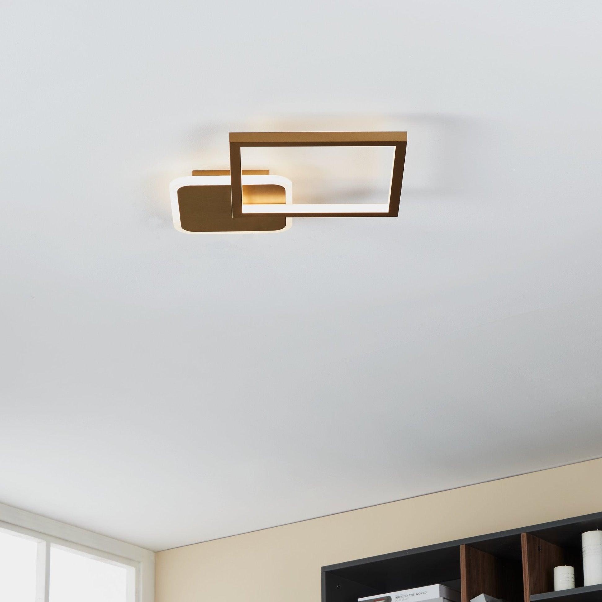 Eglo Gafares 24W LED Square Gold Ceiling Flush Mount Light with Remote Control - Dimmable Modern Fixture for Bedroom, Living Room & Hallway Lighting