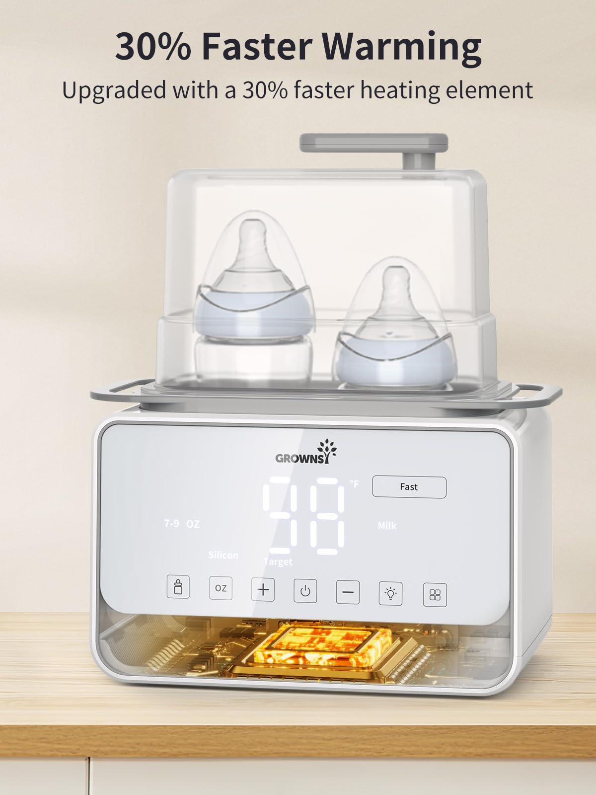 GROWSNY 12-in-1 Fast Baby Bottle Warmer with Steam & Water Bath Modes - Breast Milk Bottle Warmer, Formula Warmer, Food Heater, Egg Boiler & Sterilizer for Newborns - Perfect for Nursery, Travel & Home Use