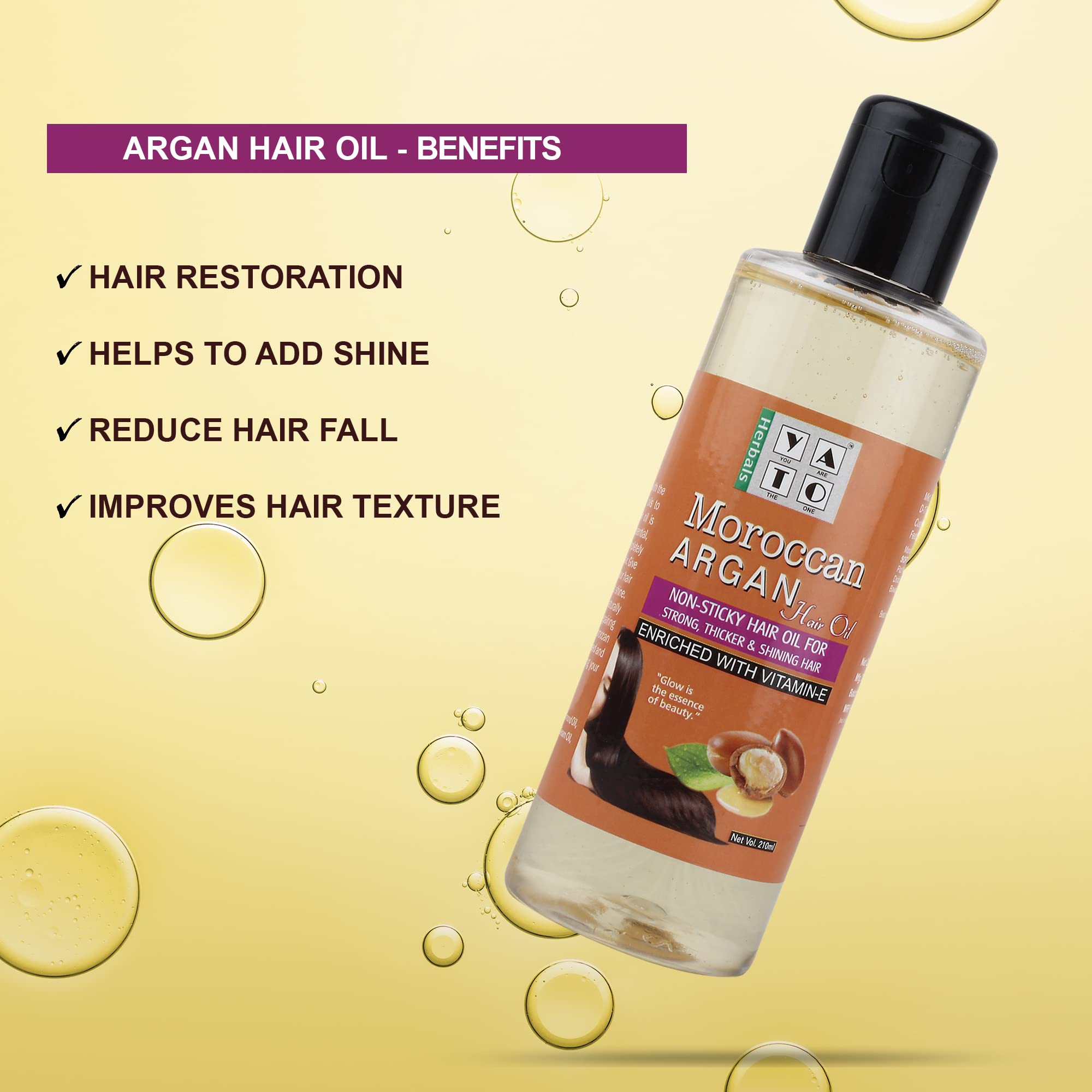 Yato Herbals Moroccan Argan Oil Hair Care Combo Set - 300ml Shampoo & 200ml Non-Sticky Hair Oil for Healthy Scalp & Shiny Hair - Sulfate-Free & Nourishing Treatment for Dry, Damaged Hair - Perfect for Daily Hair Care & Salon-Quality Results at Home