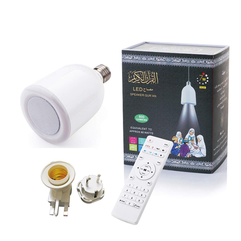 GGsheng E27 Bluetooth Quran Speaker with Remote Control & LED Light Bulb - Supports FM Radio, Perfect for Home Prayer, Quran Study, and Relaxing Lighting