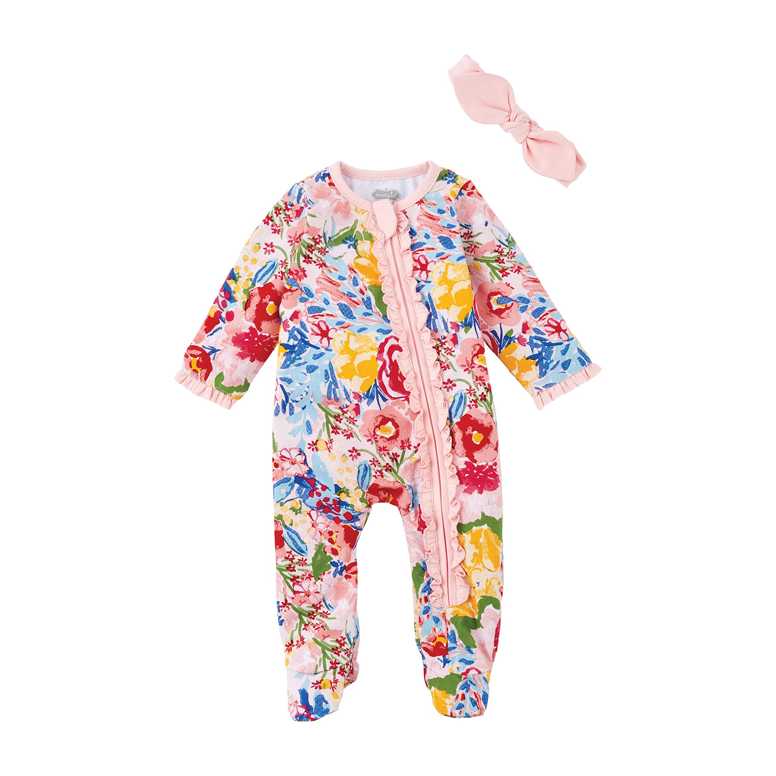 Mud Pie Baby Girls' Floral Sleepwear Set with Matching Headband - Soft & Comfortable Pajamas for Infants & Toddlers - Perfect for Bedtime, Nursery, and Photo Shoots