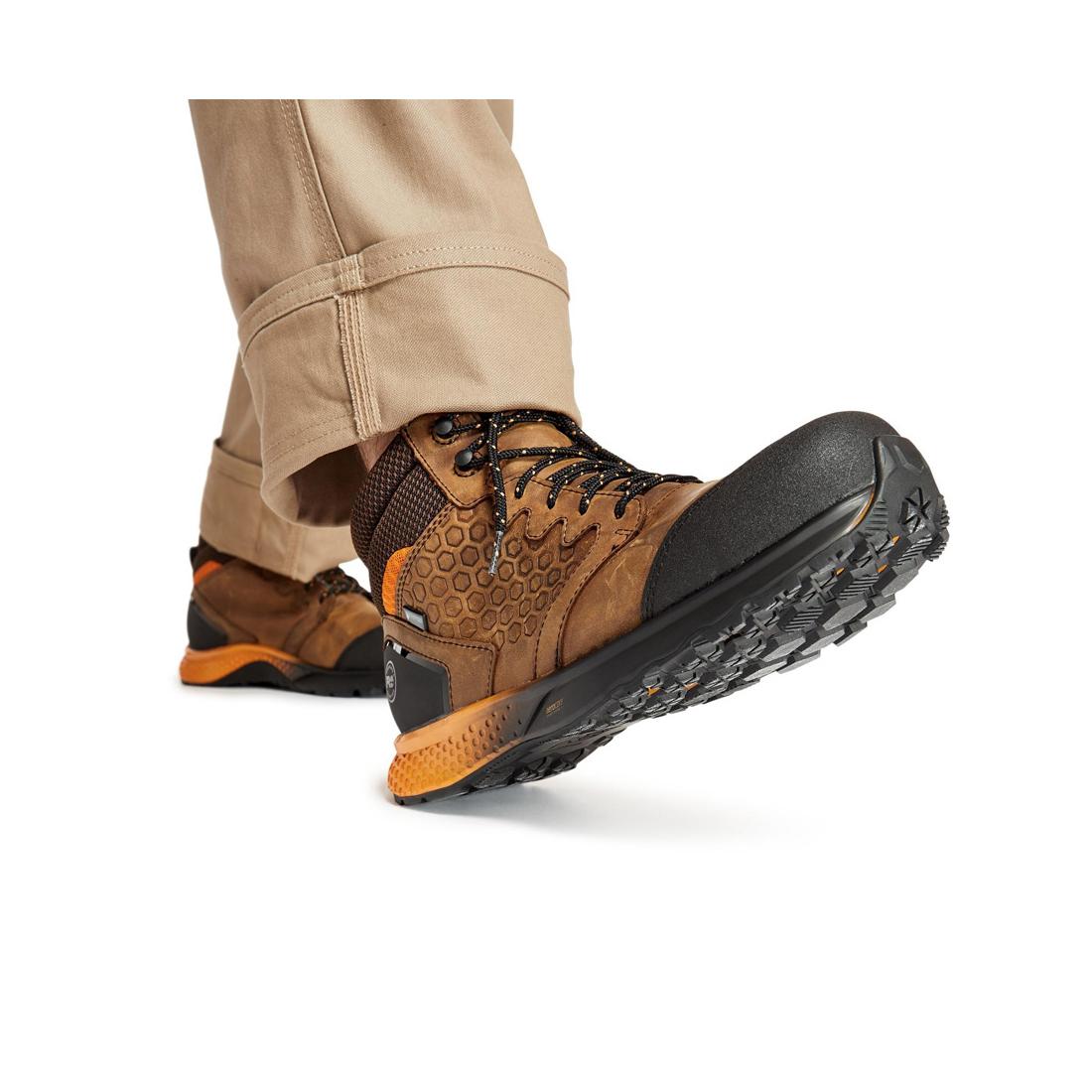 Reaxion Composite Toe Waterproof Work Boots for Men - Brown/Orange Safety Shoes for Construction, Hiking & Outdoor Work