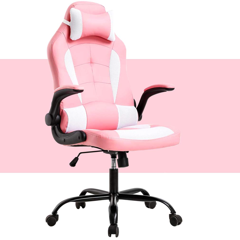 Ergonomic Gaming Chair - High Back Racing Office Chair with Adjustable Height, PU Leather, Lumbar Support & Headrest - Pink Computer Desk Chair for Gamers & Home Office