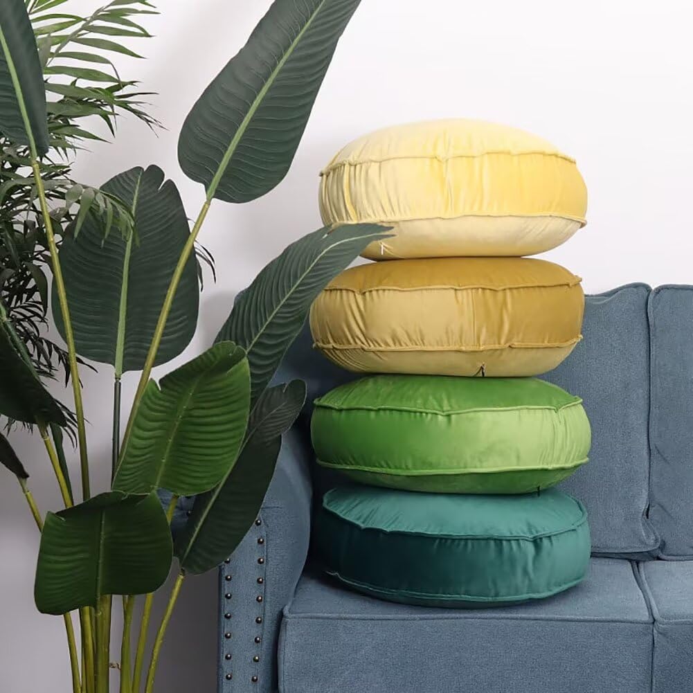 Japanese Style Round Floor Pillow - Large Velvet Meditation Cushion with Removable Cover, Soft Cotton Stuffed Pouf for Living Room, Balcony & Outdoor Use - Light Blue Home Decor for Yoga, Lounging and Relaxation