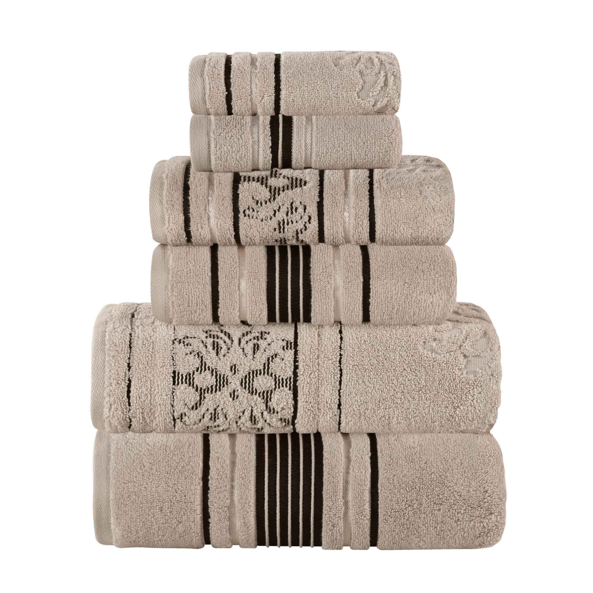 Premium 6-Piece Sadie Zero Twist Cotton Towel Set - Solid & Jacquard Floral Design | Ultra Soft & Absorbent Bath Towels for Spa, Hotel & Luxury Home Use
