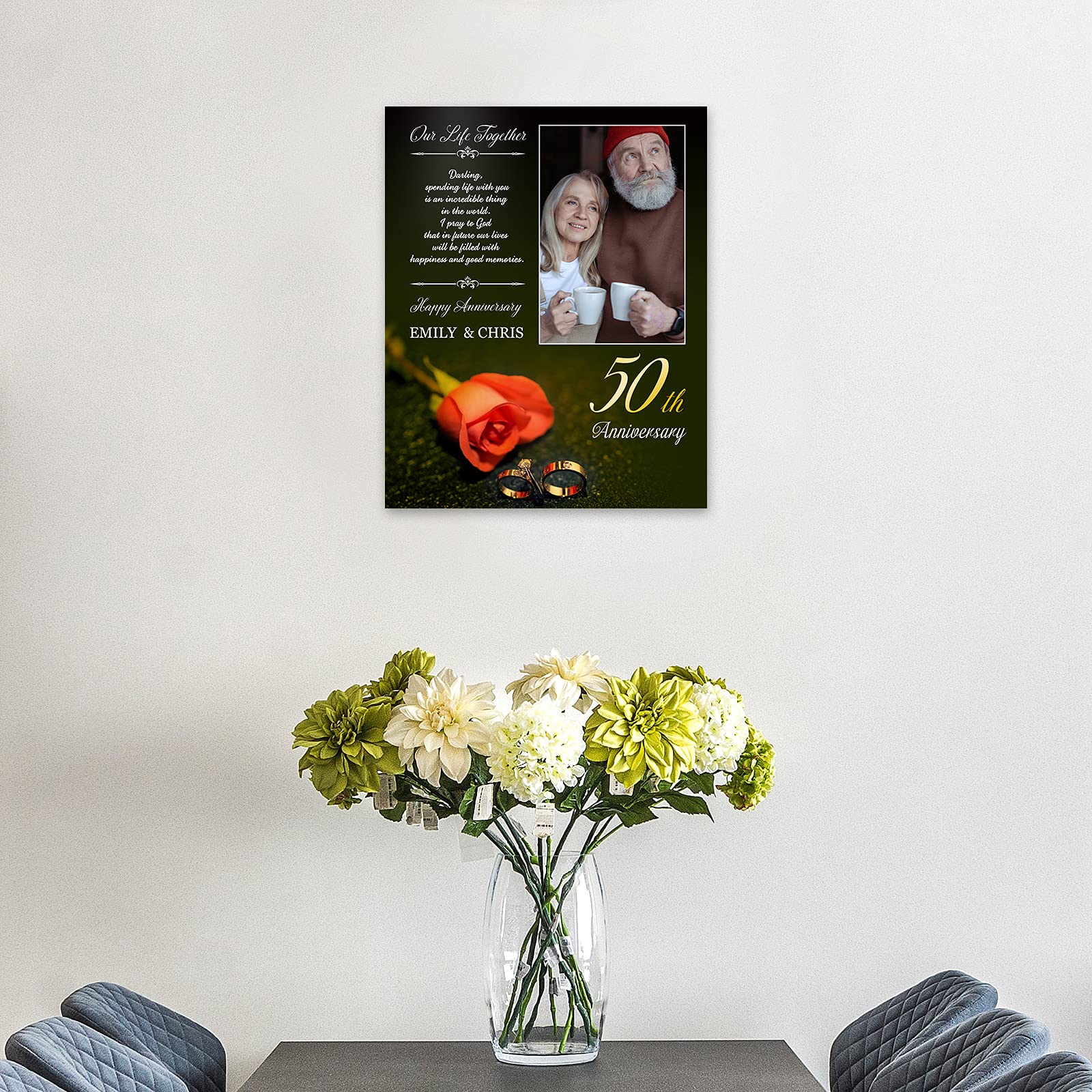 Personalized 50th Wedding Anniversary Framed Canvas with Photo - Golden Anniversary Gift for Couples, Parents & Grandparents - Perfect for Home Decor & Romantic Celebrations