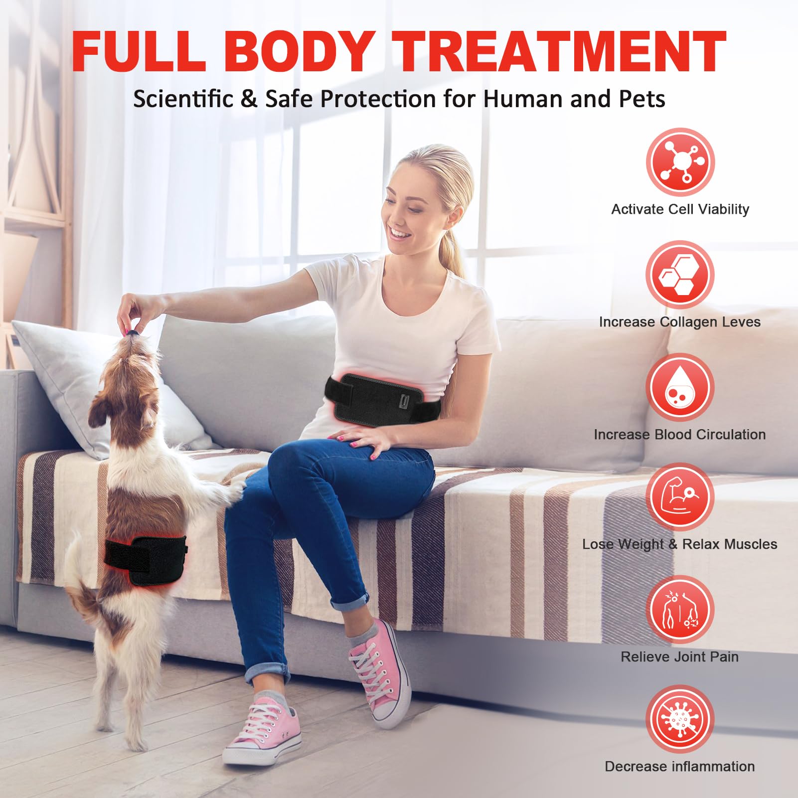 Red Light Therapy Belt for Pain Relief - Infrared Light Therapy Wrap for Back, Shoulder & Waist - Wearable Muscle & Joint Pain Relief with Timer - Improves Inflammation - Home & Office Use