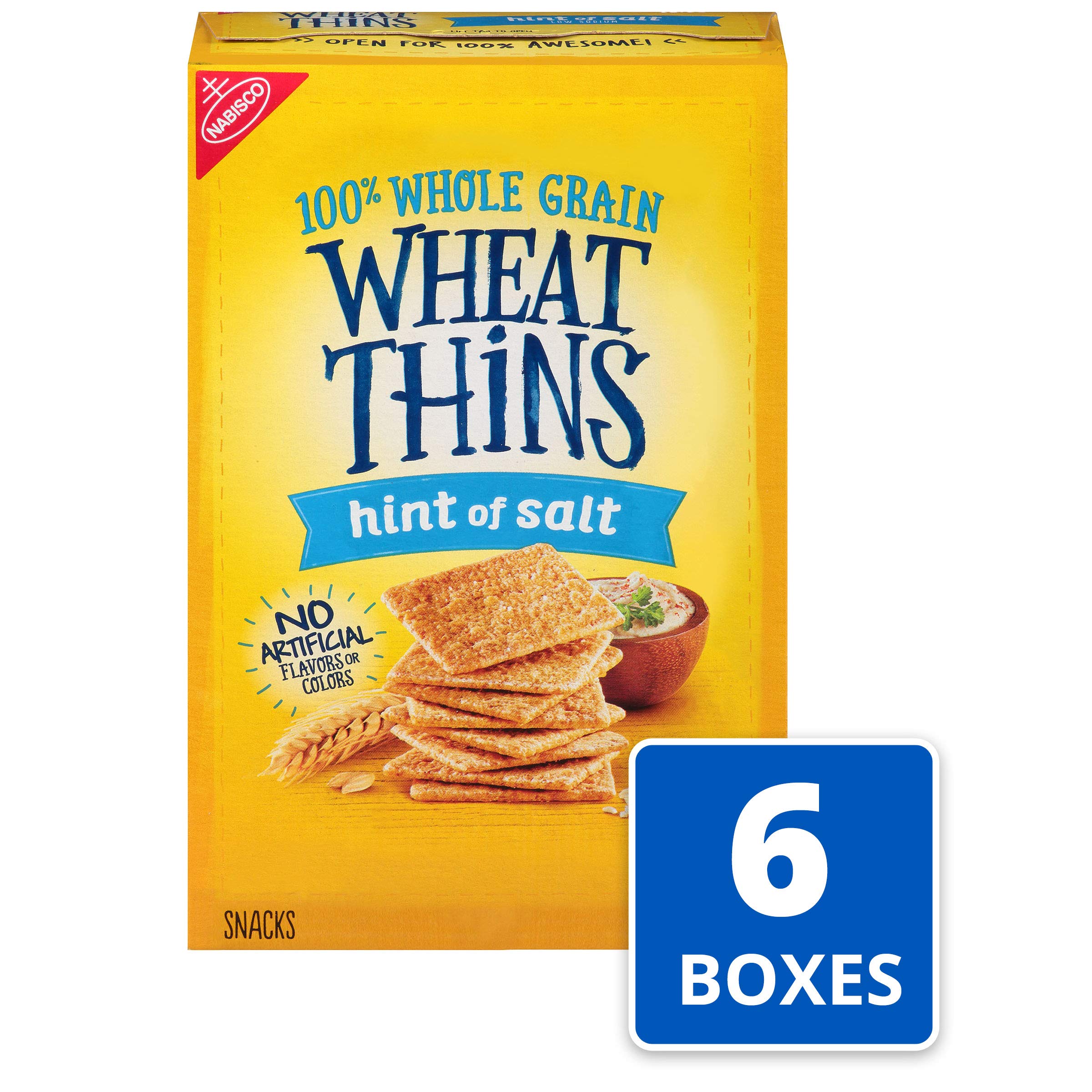 Wheat Thins Hint of Salt Whole Grain Low Sodium Crackers - 6 Pack (9.1 oz Each) | Healthy Snack for Office, School & Travel | Gluten Free Baked Crackers