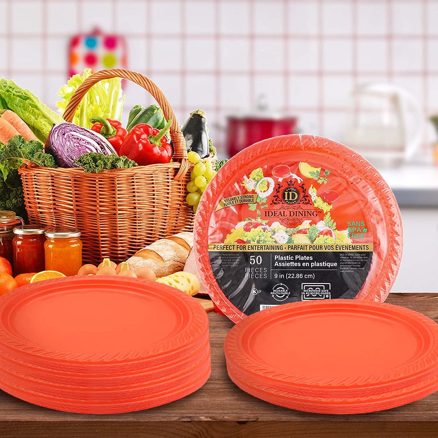 50-Pack Apple Red Plastic Lunch Plates - Durable & Disposable for Parties, Picnics, BBQs, and School Events