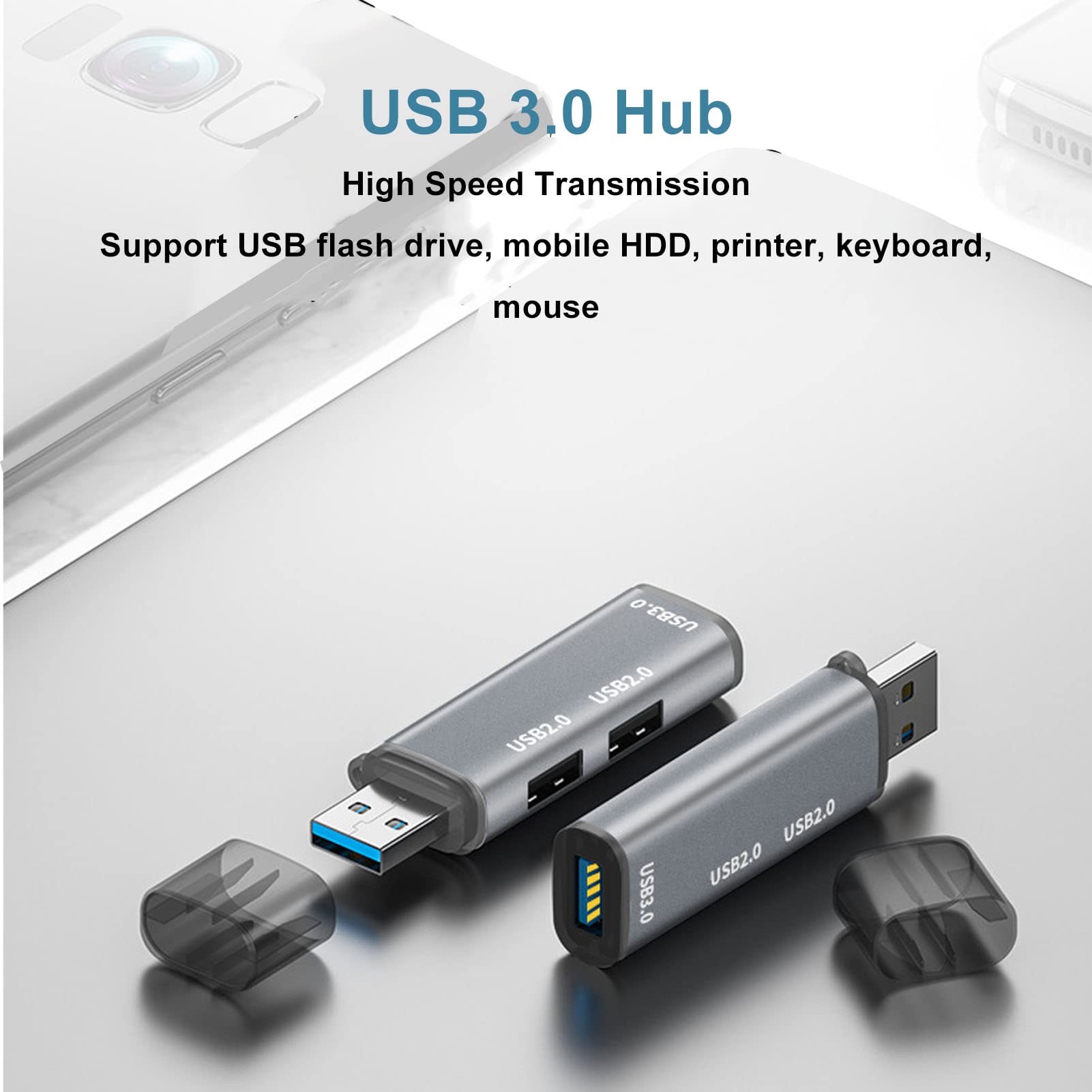 USB 3.0 Hub with 1 USB 3.0 & 2 USB 2.0 Ports, 5Gbps High-Speed Data Transfer, Aluminum Alloy USB Splitter for Laptop, Desktop, HDD, Printer - Perfect for Home Office & Gaming Setup