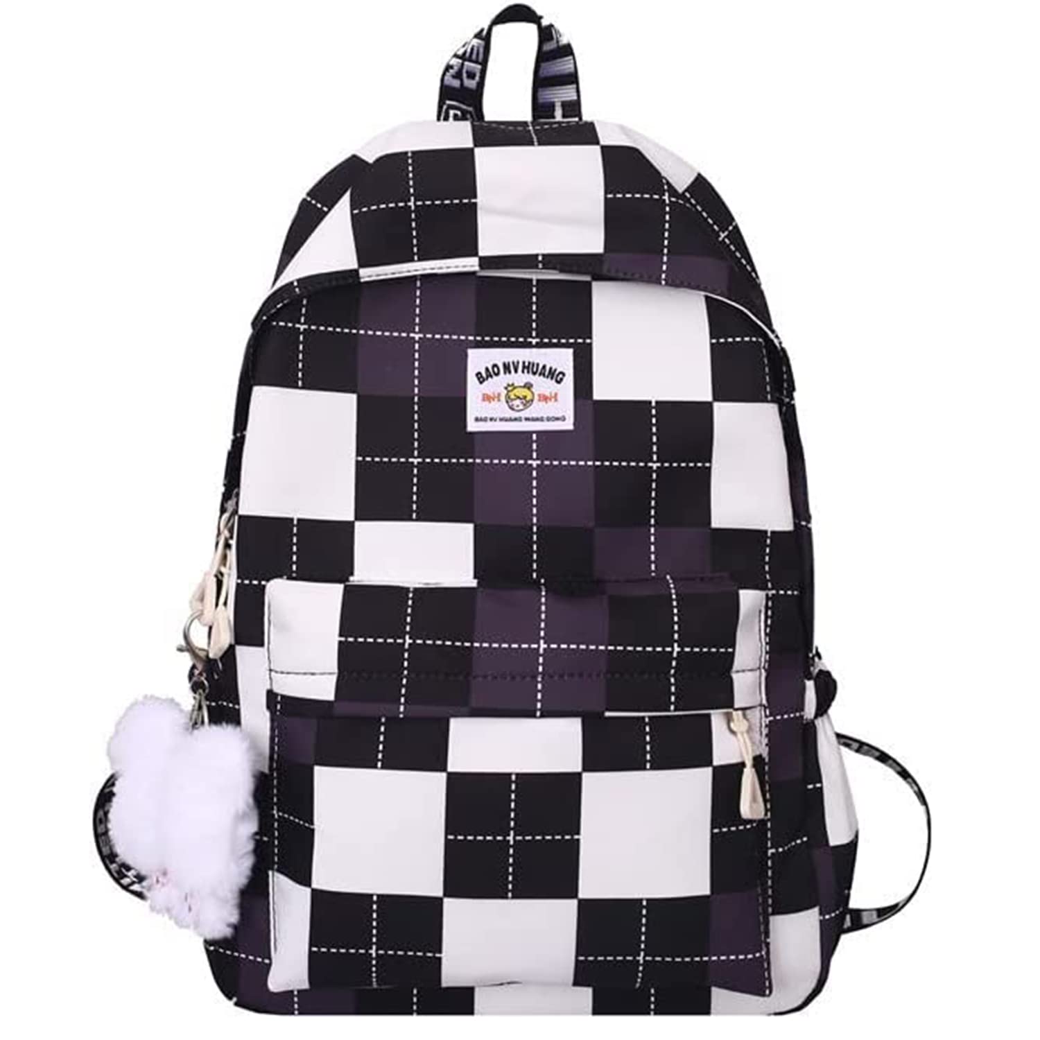 Dark Academia Checkered Backpack - Stylish Plaid School Bag for Boys & Girls | Vintage Y2K Aesthetic, Color Block Design (Purple) - Perfect for College, Travel & Everyday Use