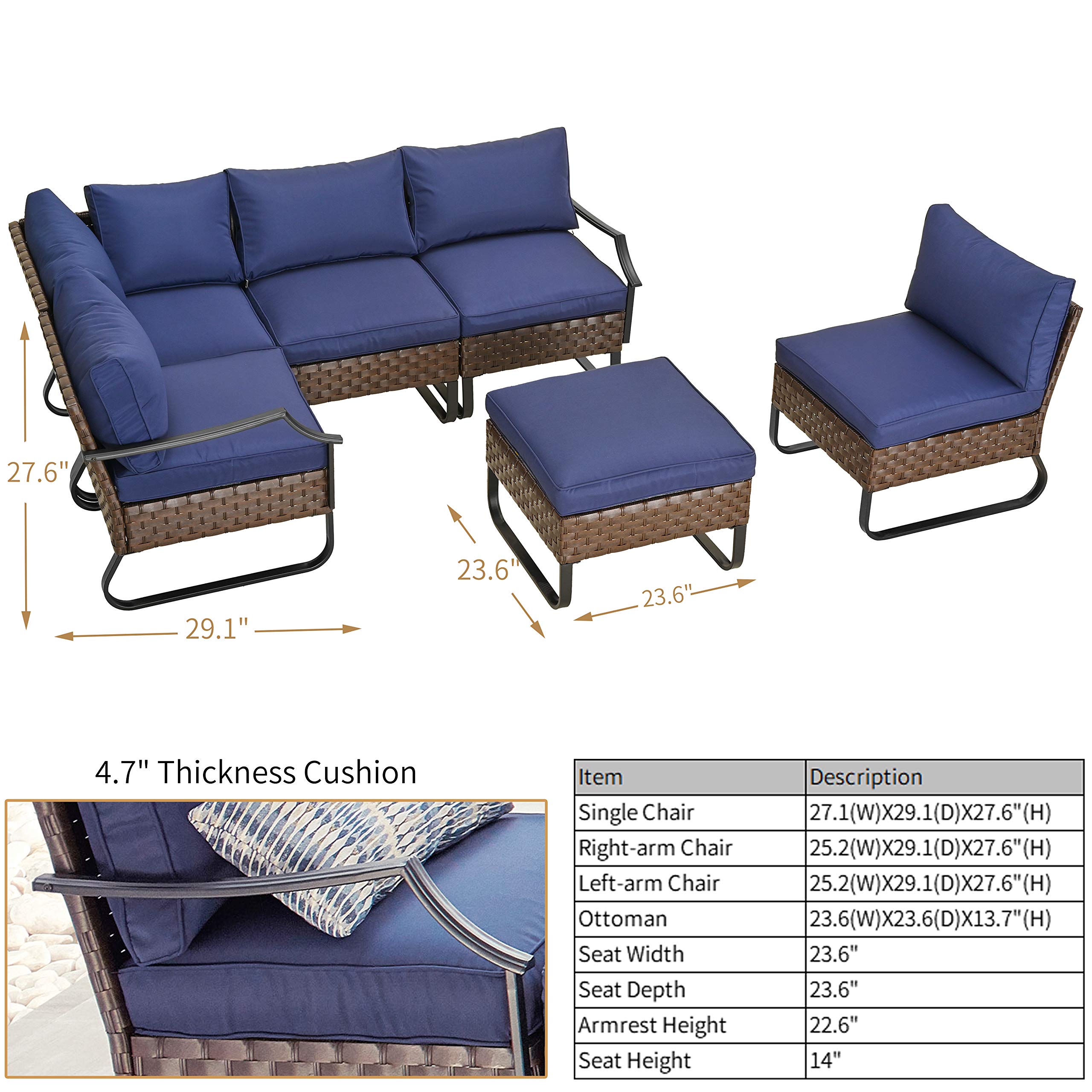 Romayard 6-Piece Patio Conversation Set with U-Leg Sectional & All-Weather Cushions - Outdoor Furniture for Garden, Backyard, and Poolside Relaxation