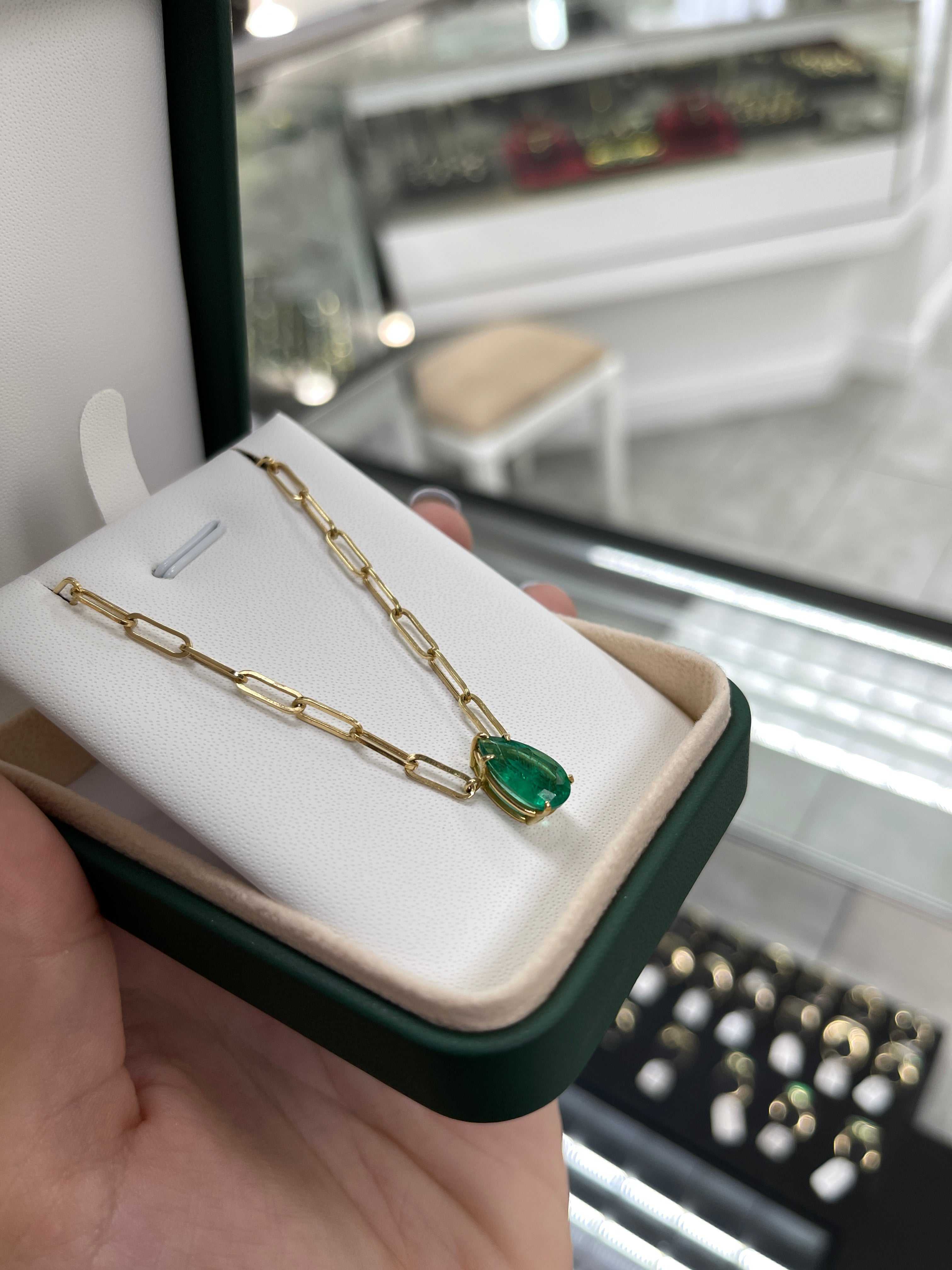 2.73 Carat 14K Gold Emerald Solitaire Pendant Necklace for Women - Elegant Fine Jewelry Gift for Birthday, Anniversary & Special Occasions