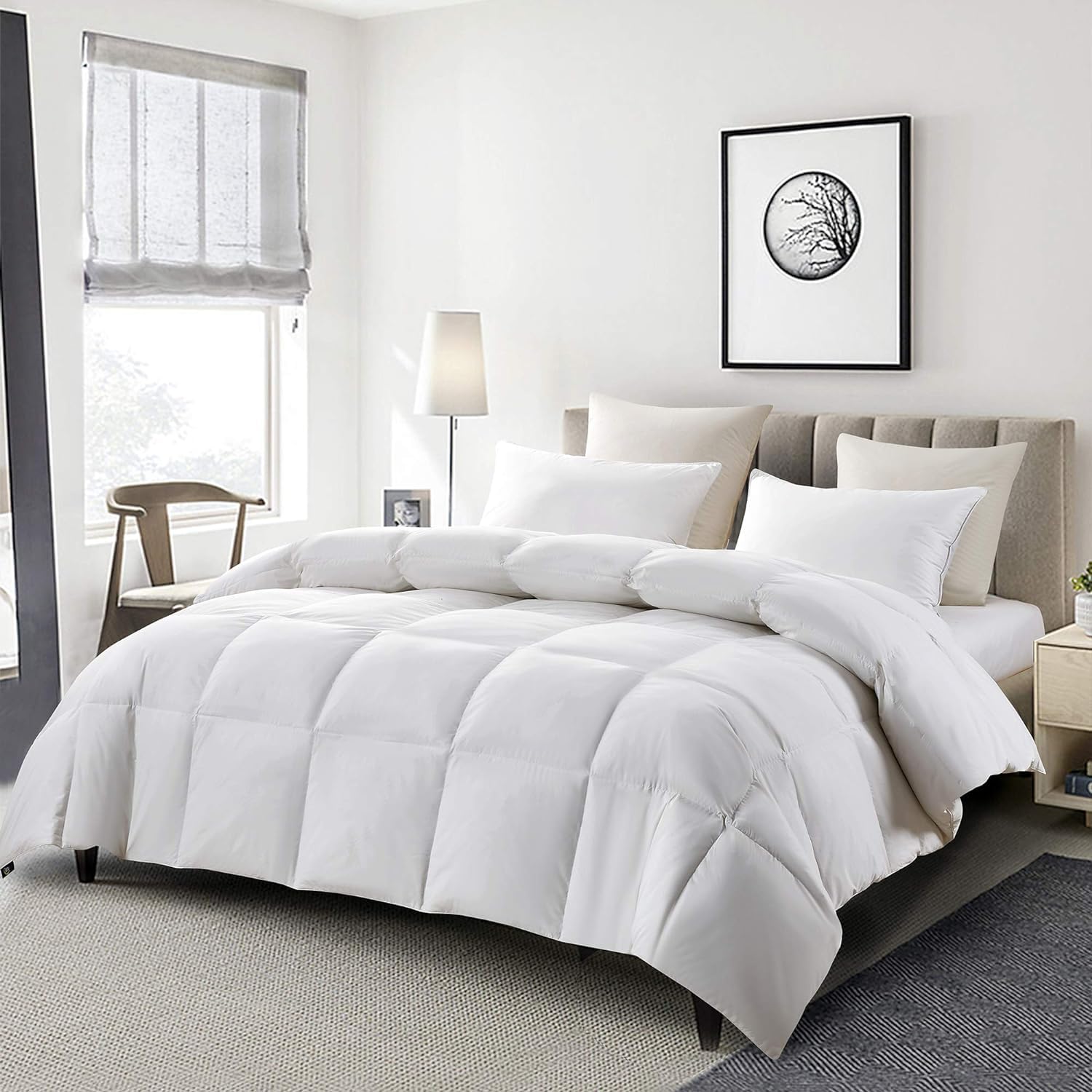 Serta Goose Feather Down Comforter Queen Size - 100% Cotton Duvet Insert - Hypoallergenic Luxury Bedding for All Seasons - Medium Warmth 90x90 Inches White - Perfect for Hotels, Guest Rooms & Cozy Home Bedrooms