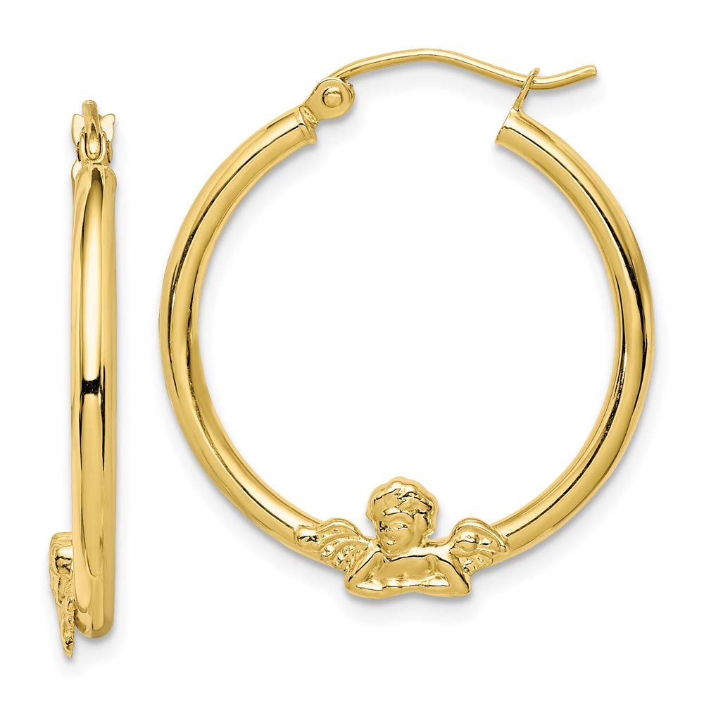 10K Yellow Gold Angel Hoop Earrings for Women - Elegant & Hypoallergenic Jewelry Gift for Christmas, Birthday, or Special Occasions
